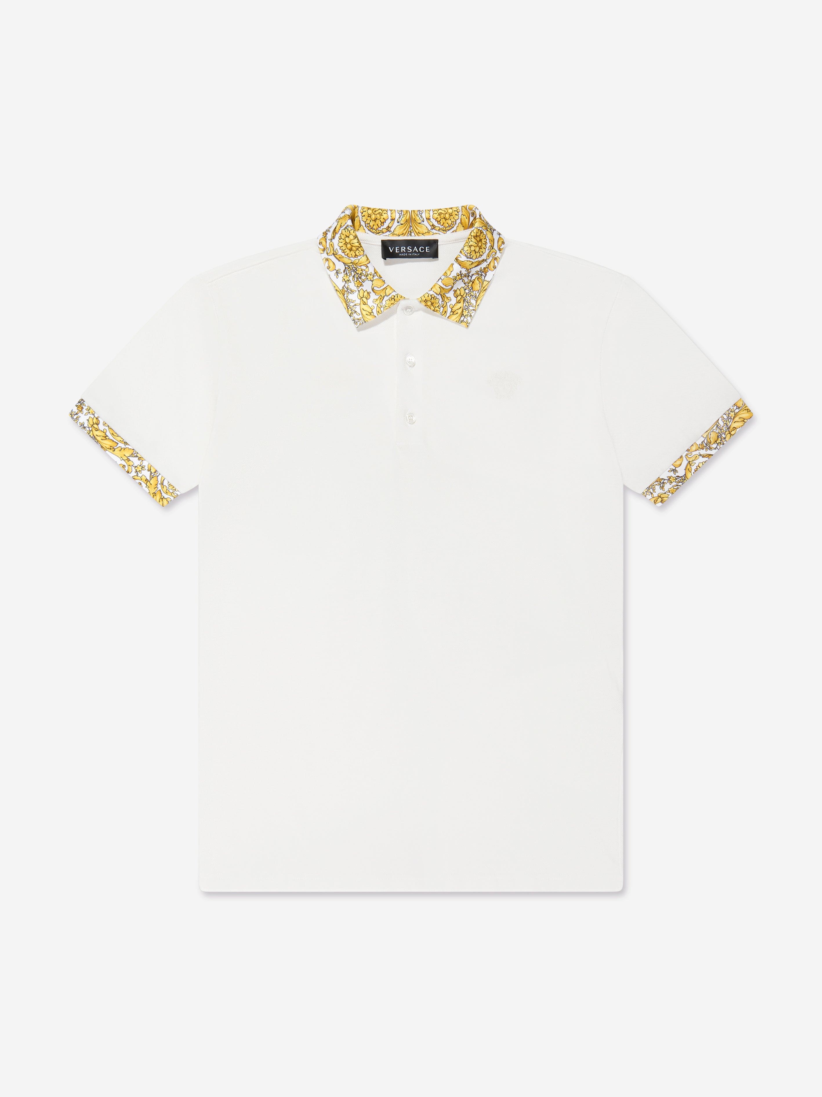 Versace Boys Barocco Trim Polo Shirt in White