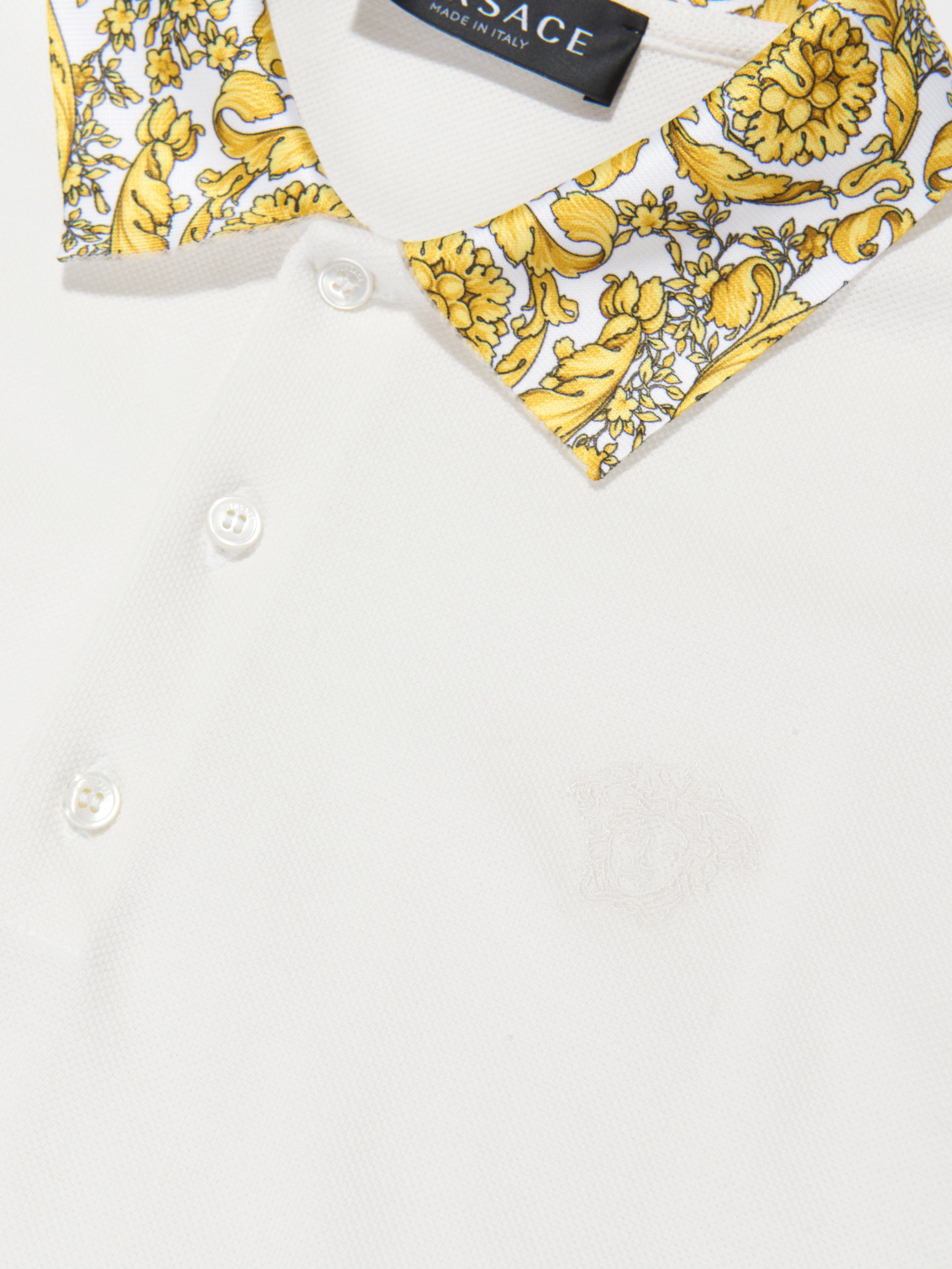 Versace Boys Barocco Trim Polo Shirt in White