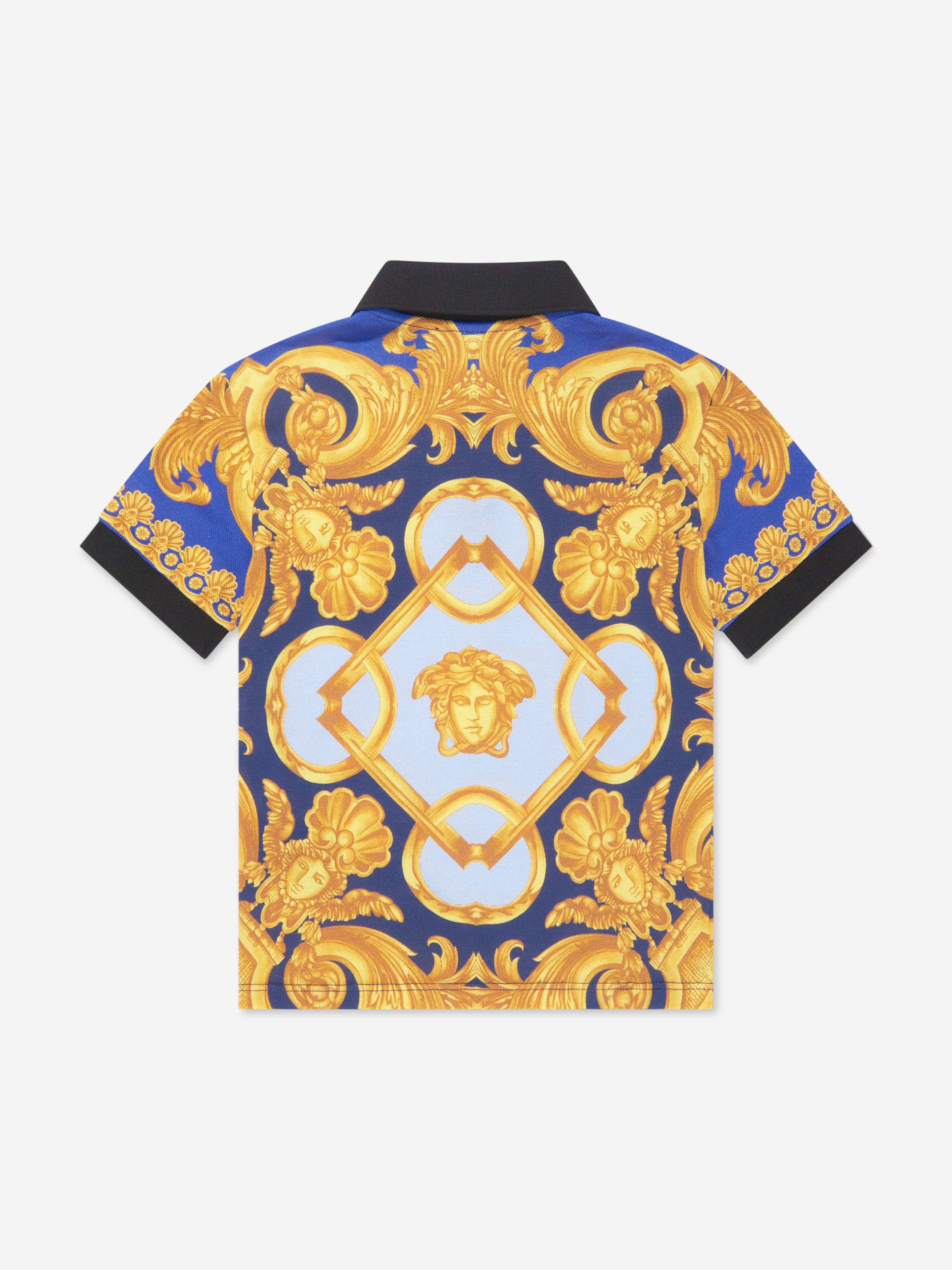 Versace Boys Barocco Logo Polo Shirt in Blue