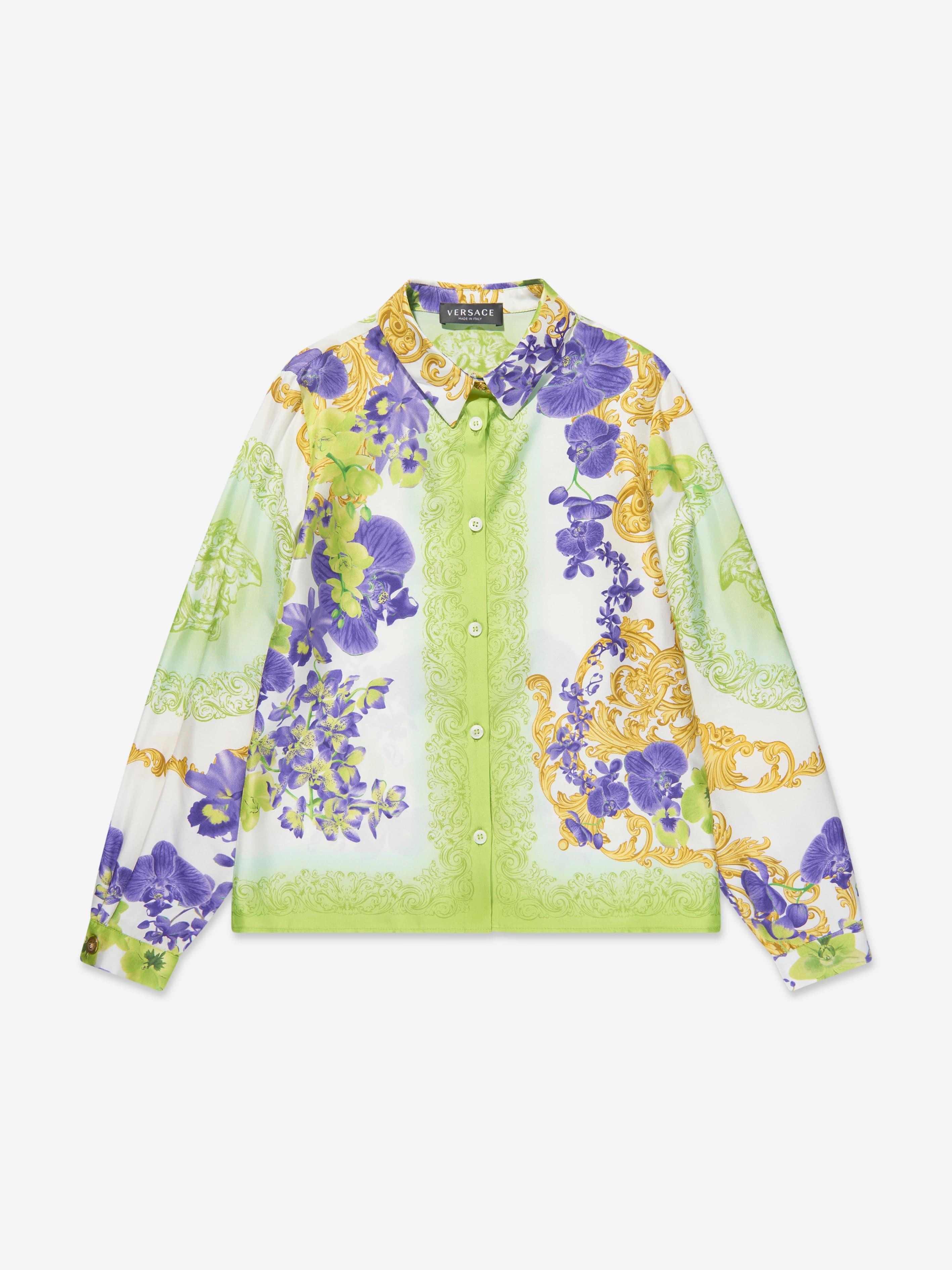 Versace Girls Silk Orchid Print Shirt in White