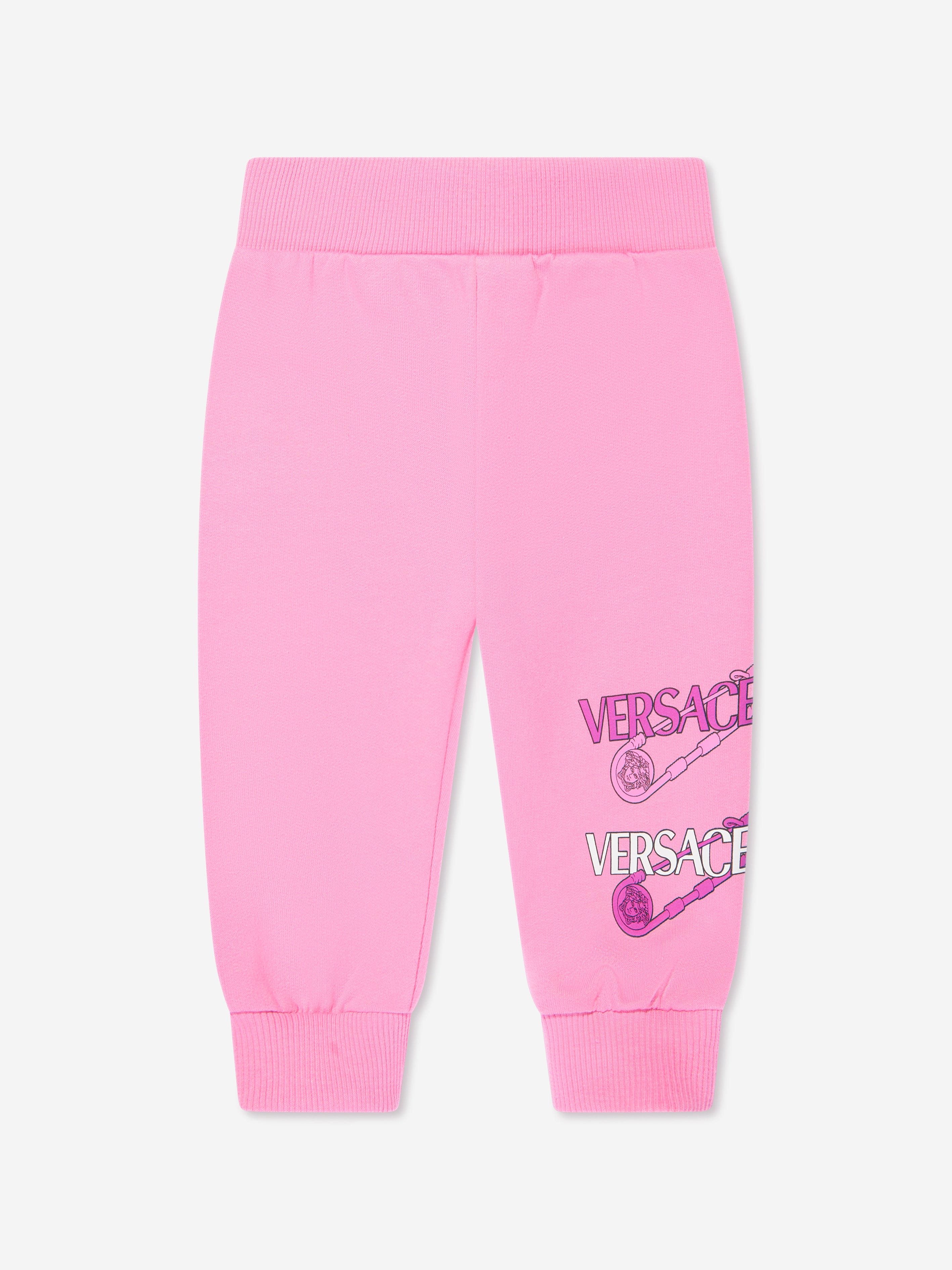 Versace Baby Girls Safety Pin Logo Joggers in Pink