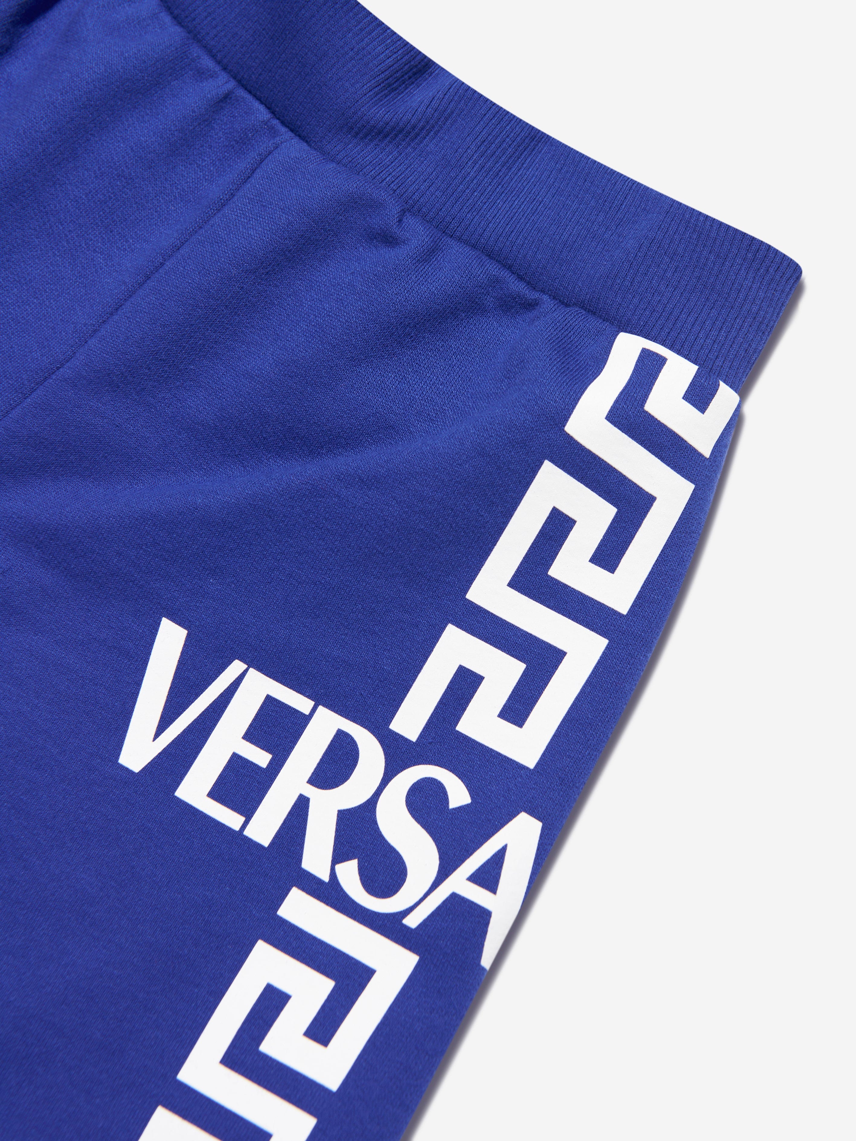 Versace Boys La Greca Logo Shorts in Blue