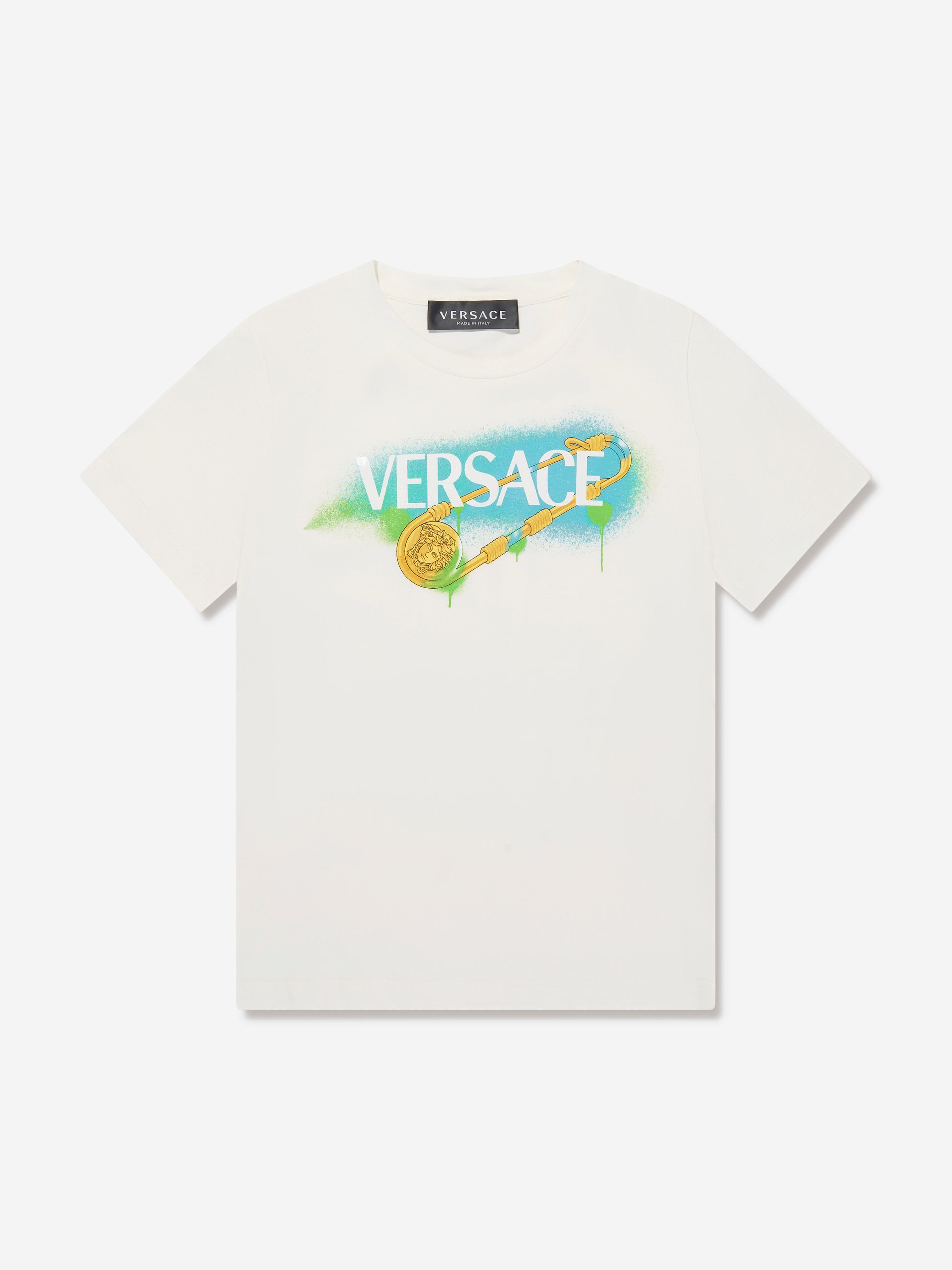 Versace Kids Safety Pin Logo T-Shirt in White