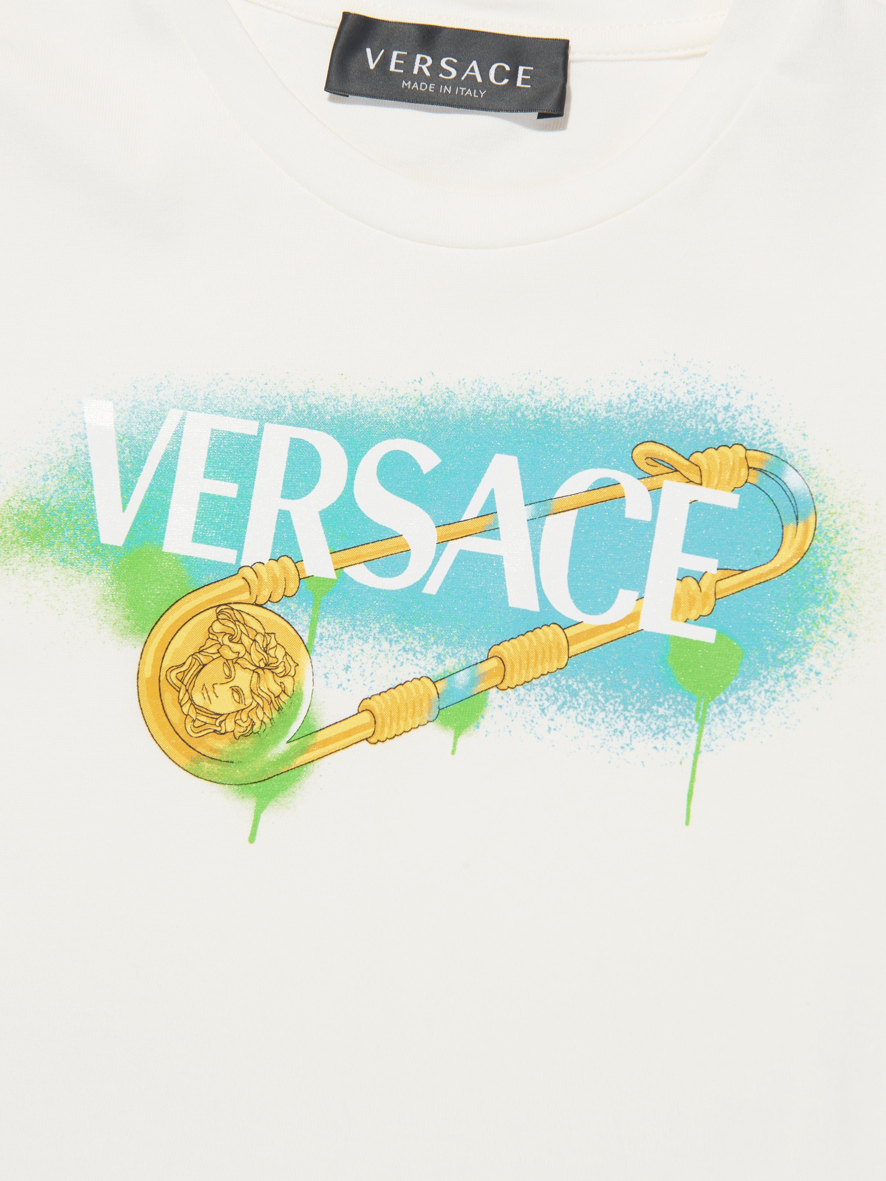 Versace Kids Safety Pin Logo T-Shirt in White