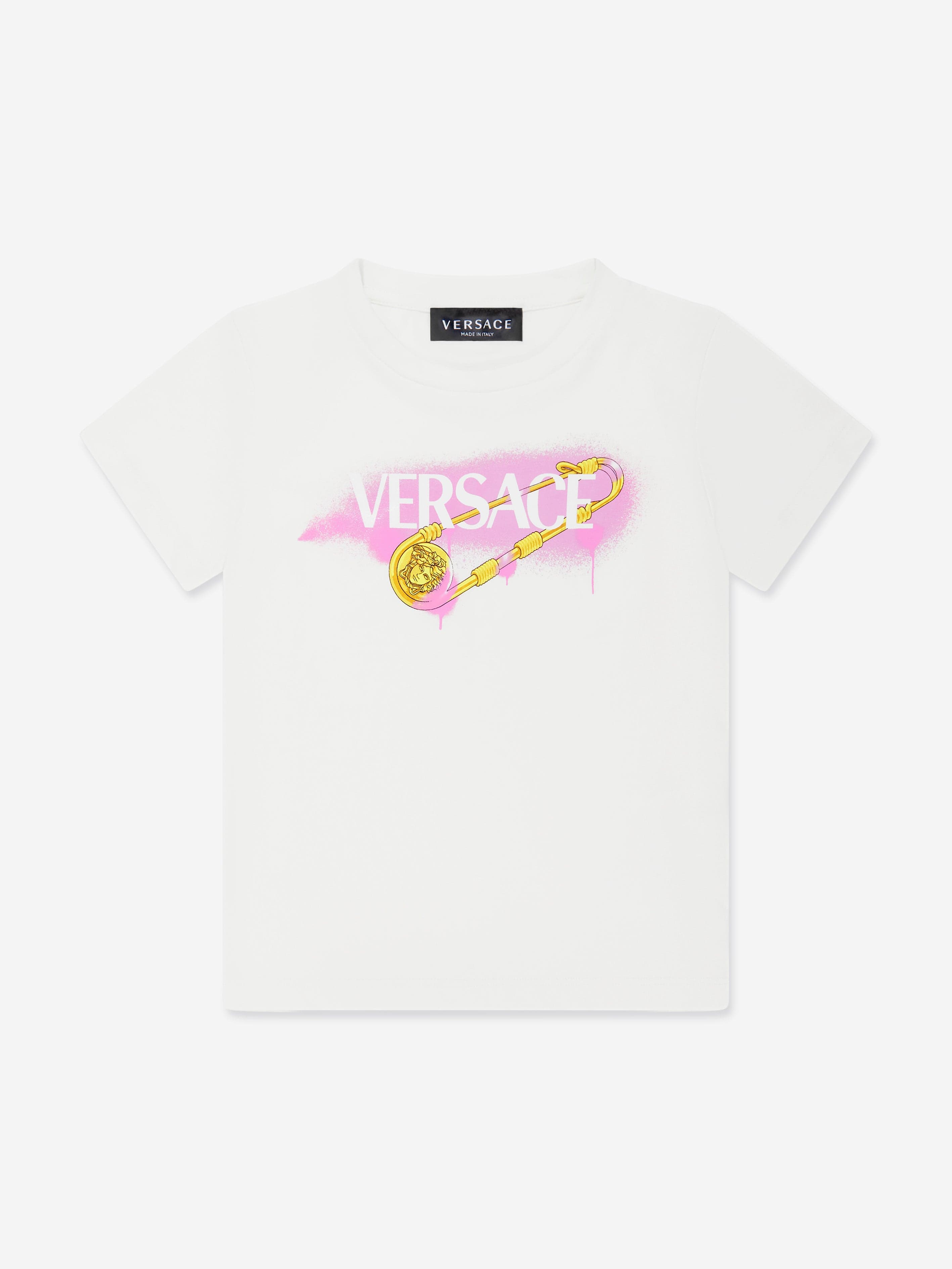 Versace Girls Safety Pin Logo T-Shirt in White