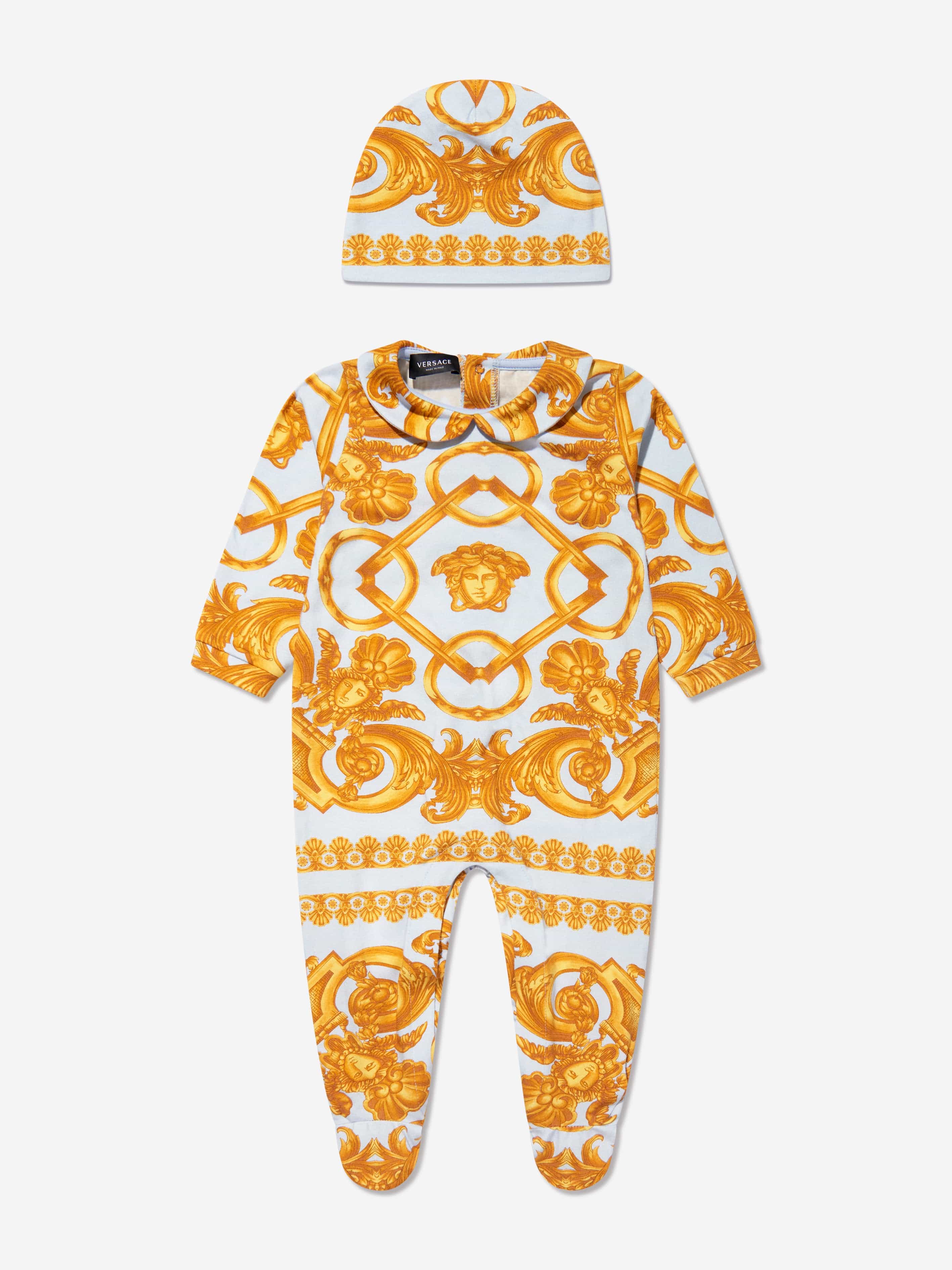 Versace Baby Boys Babygrow And Hat Gift Set in Blue