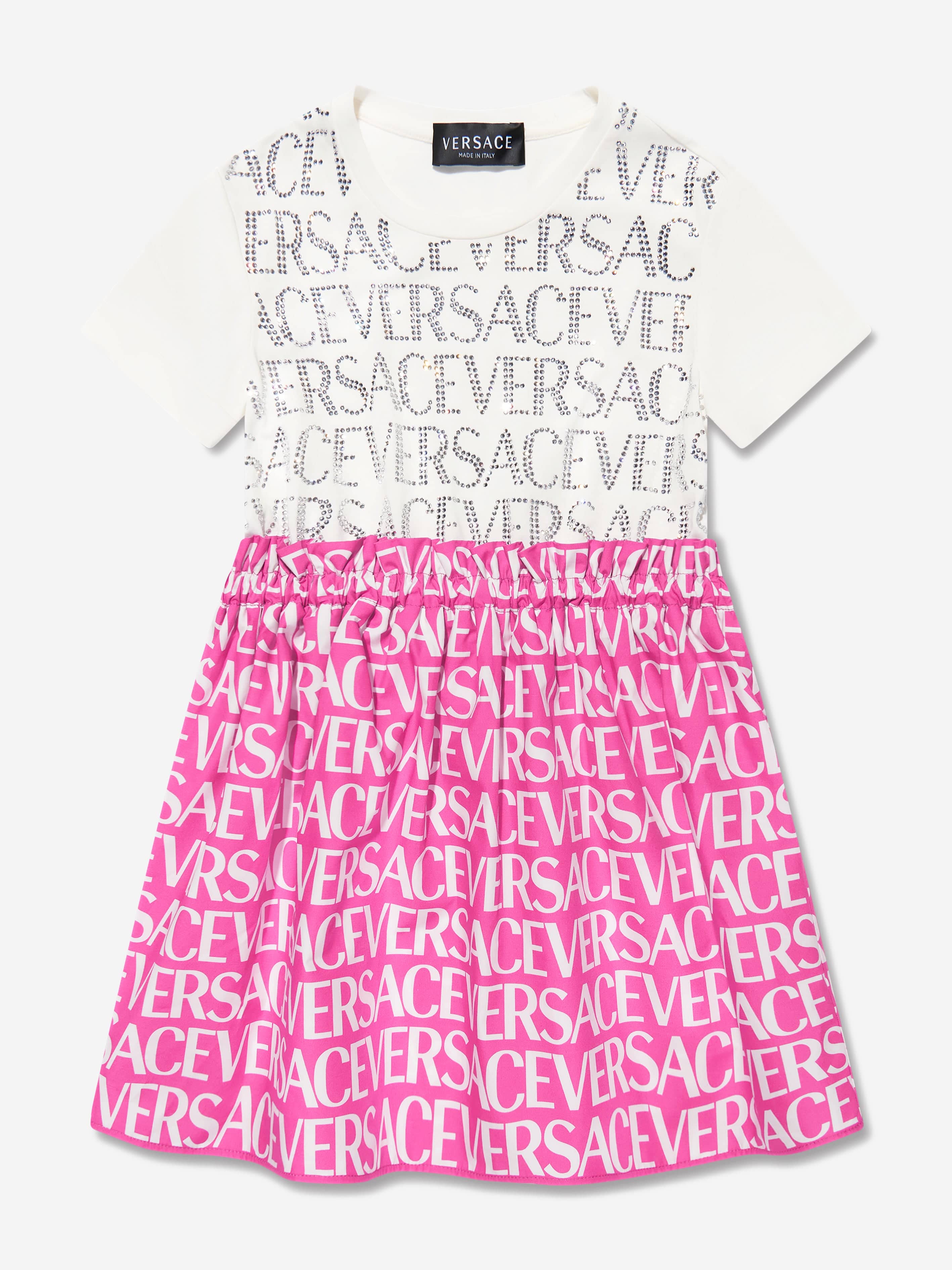 Versace Girls Logo Print Dress In White