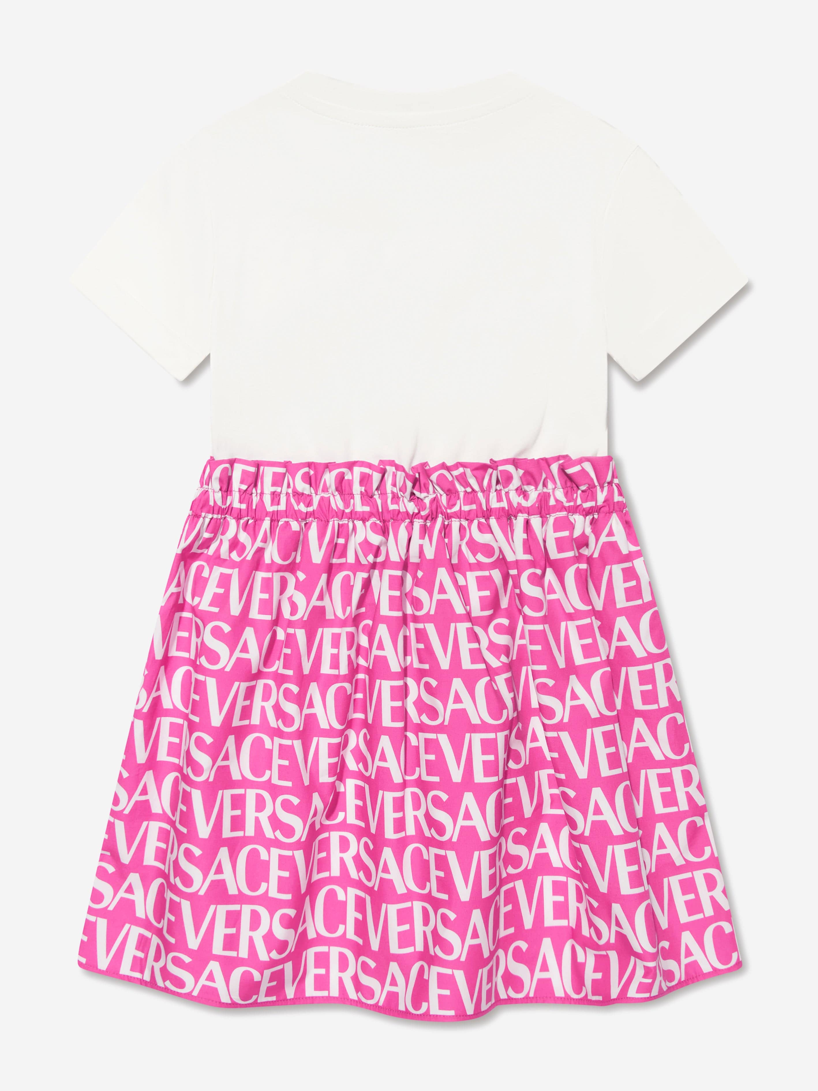 Versace Girls Logo Print Dress In White