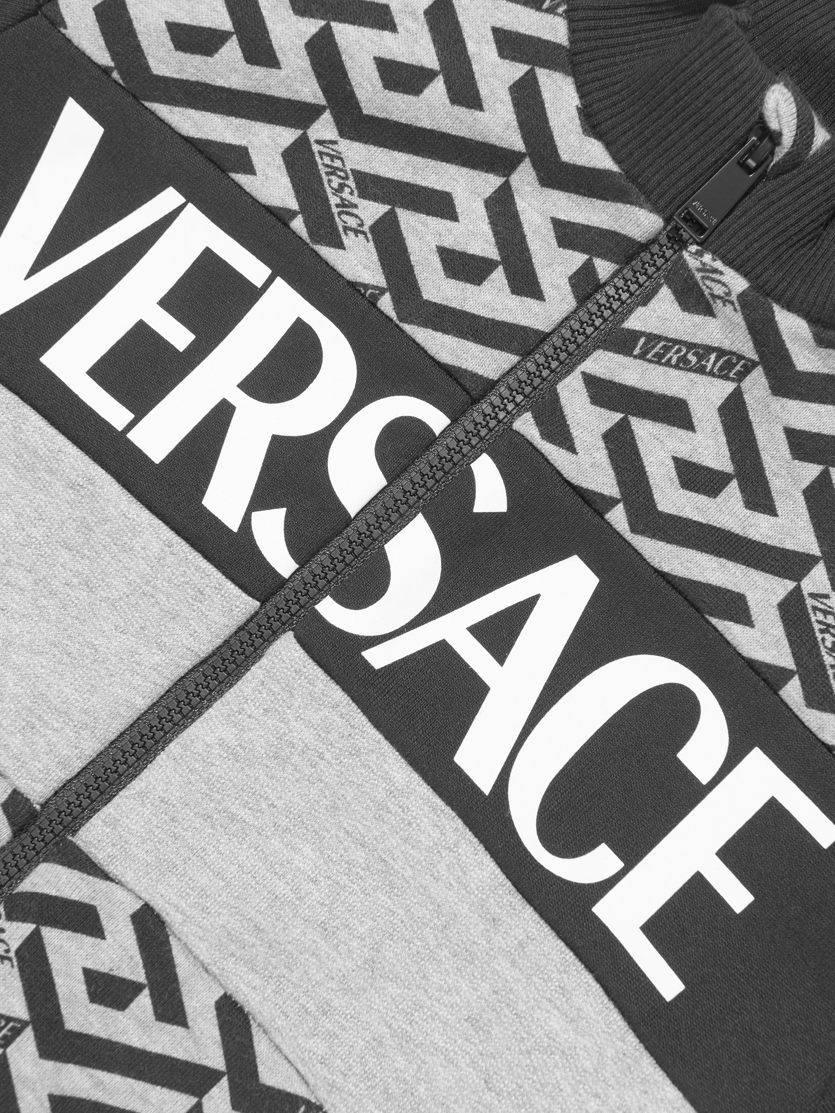 Versace Boys La Greca Logo Zip Up Top in Grey