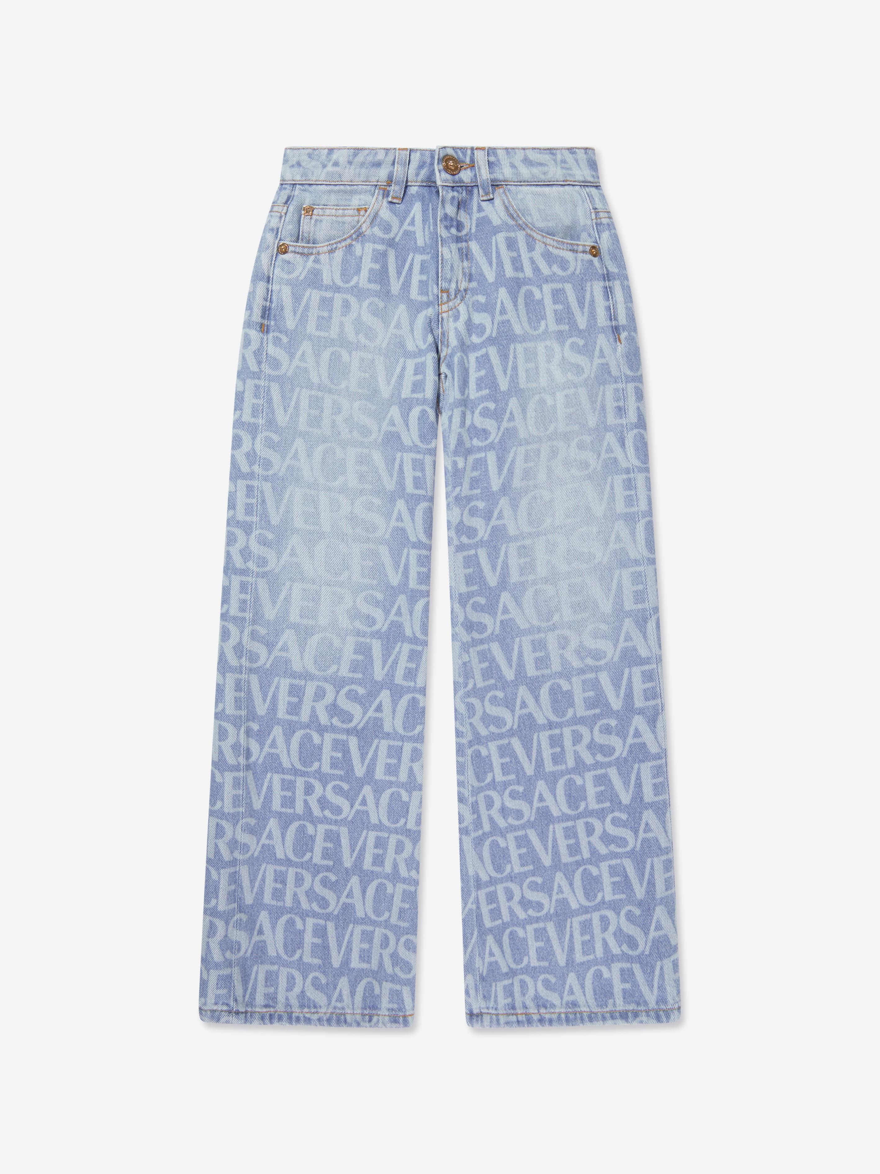 Versace Girls Logo Print Jeans in Blue