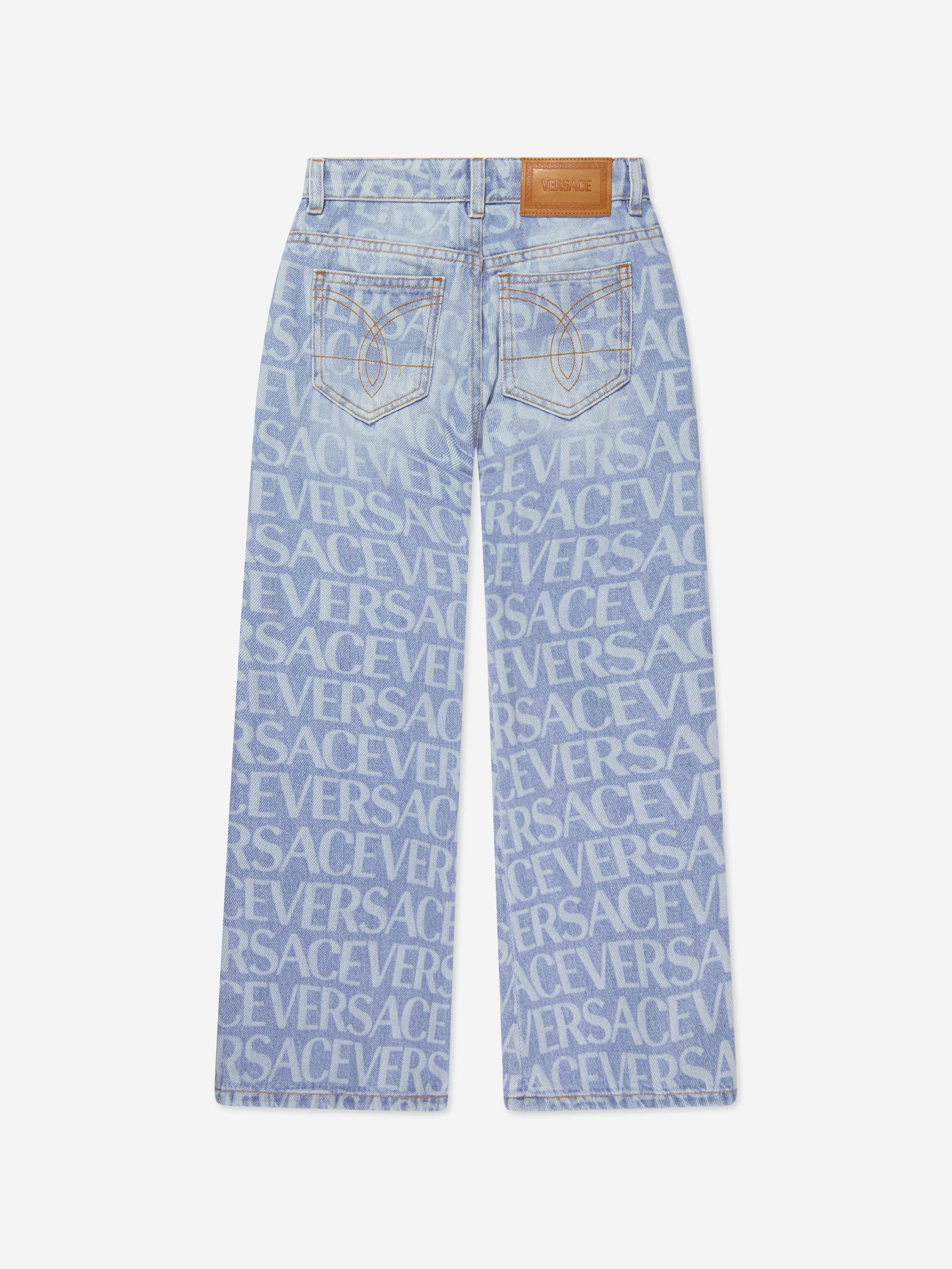 Versace Girls Logo Print Jeans in Blue