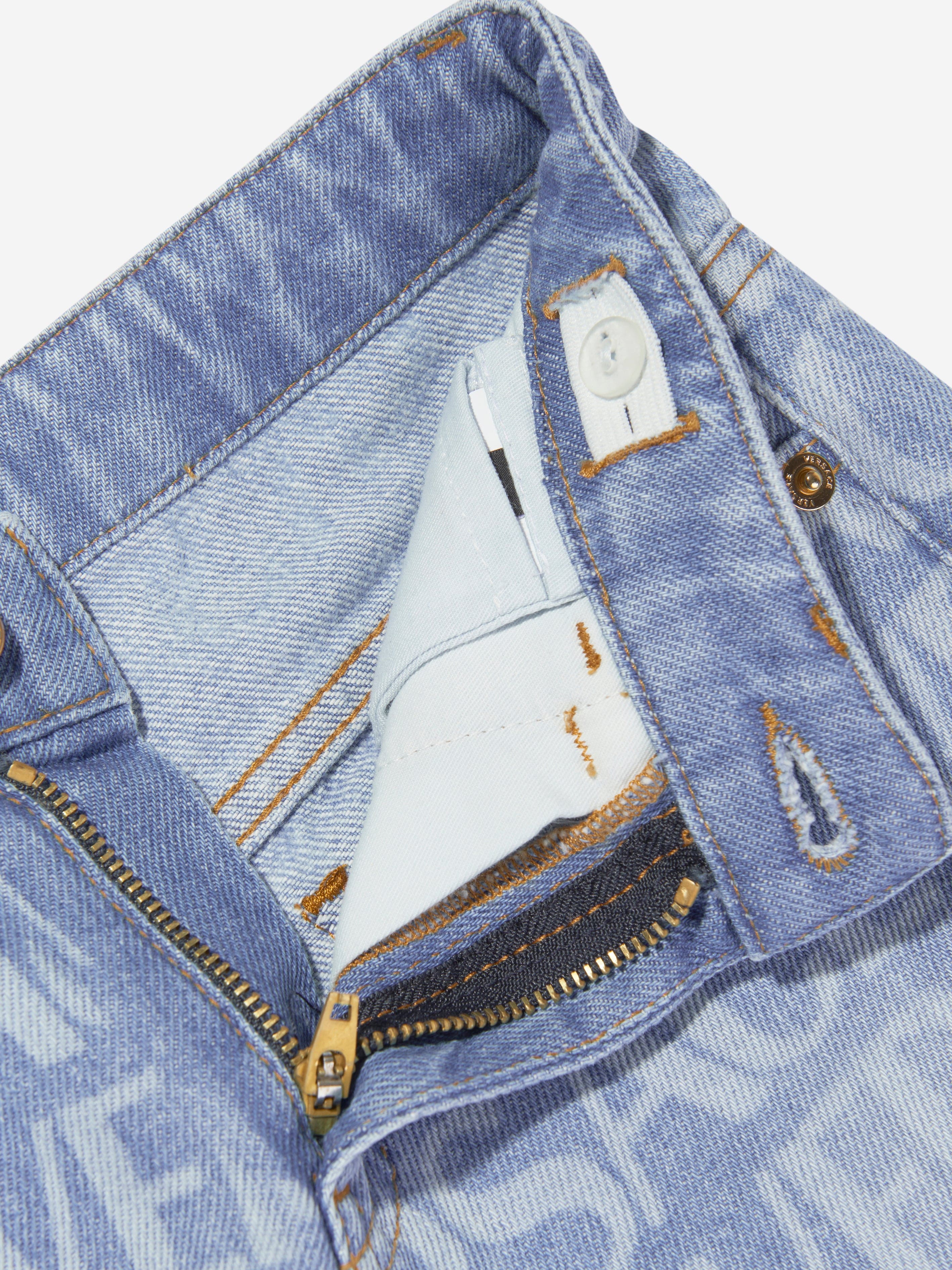 Versace Girls Logo Print Jeans in Blue