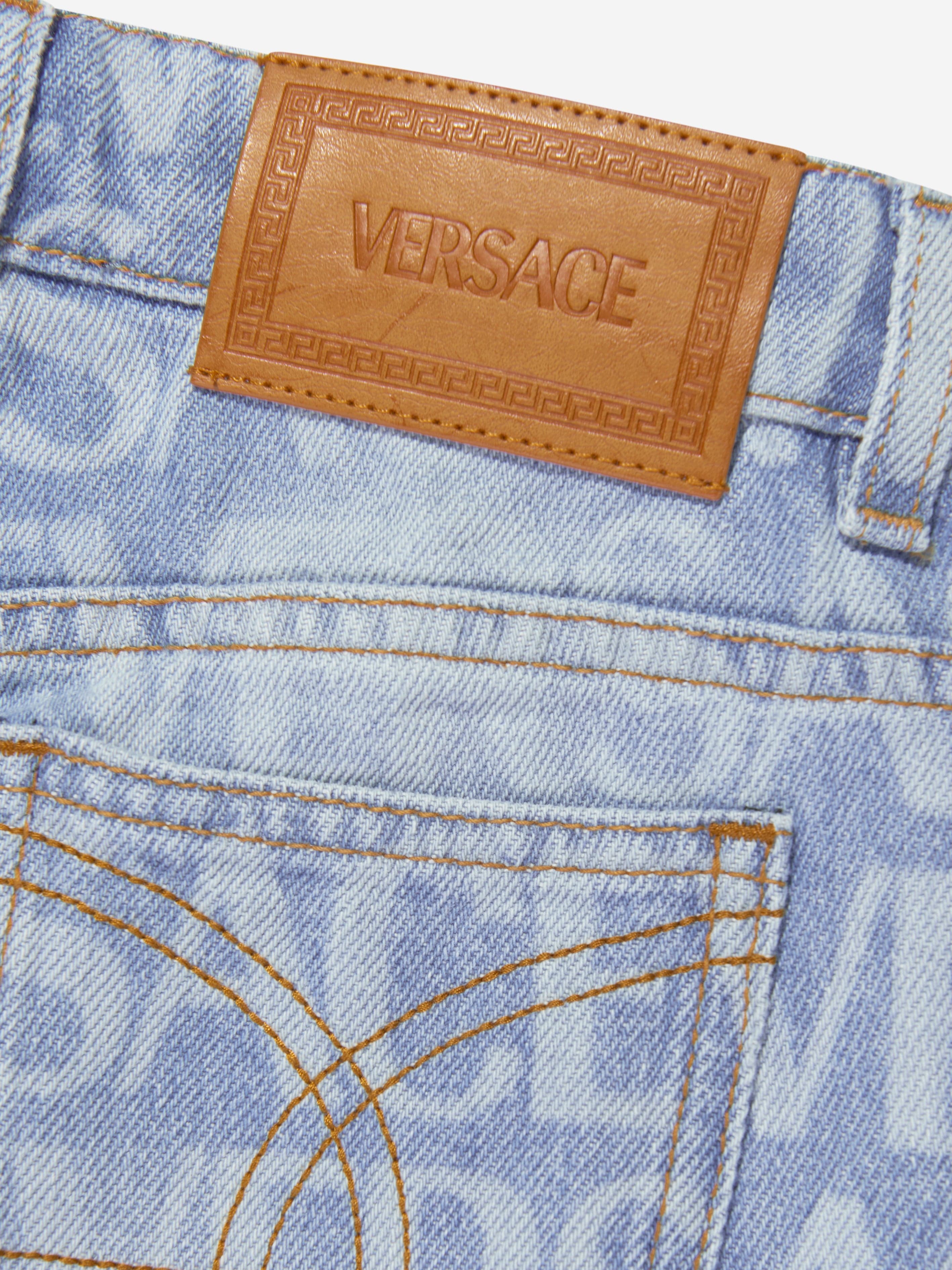 Versace Girls Logo Print Jeans in Blue