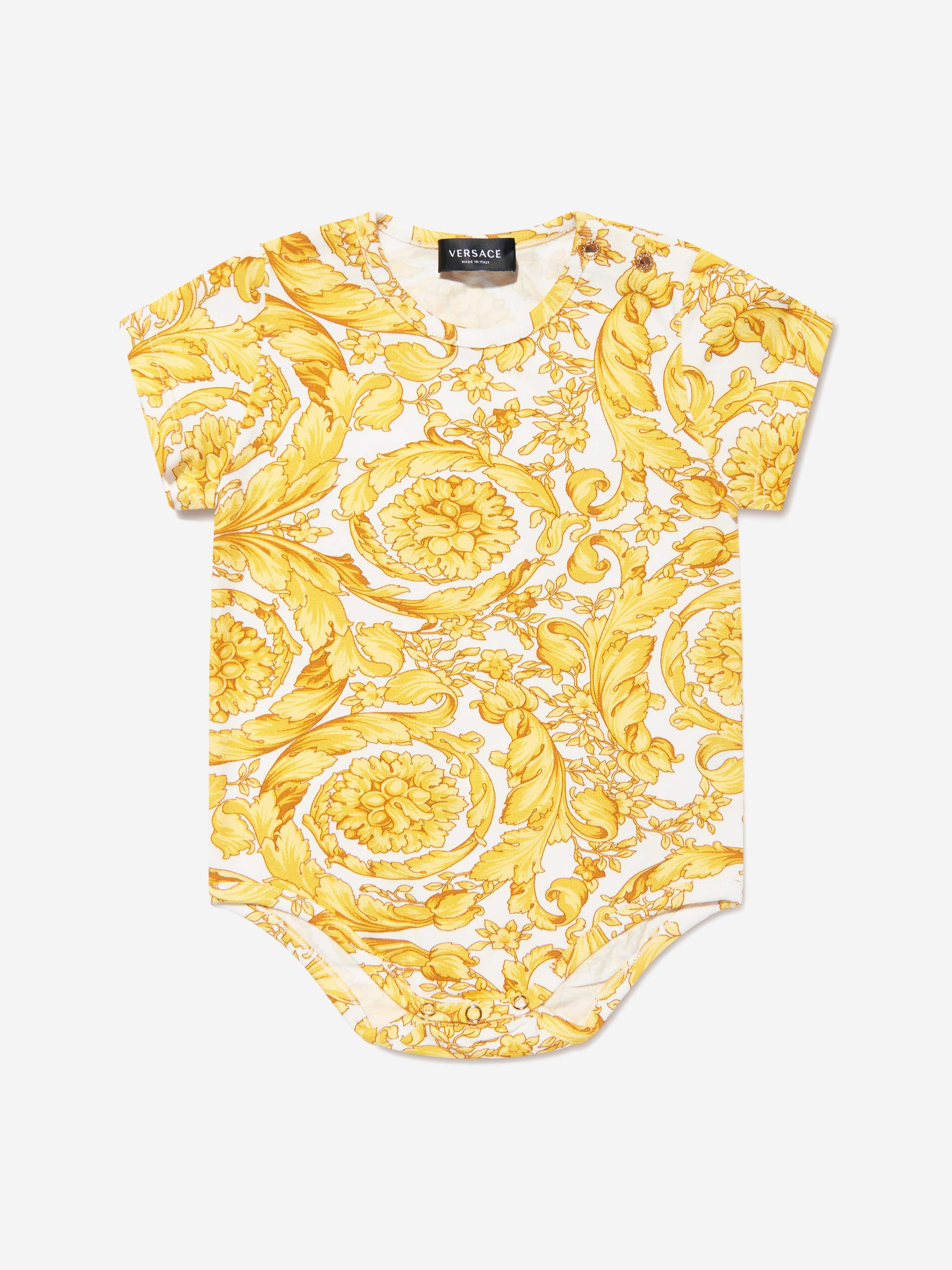 Versace Baby Barocco Print Bodysuit in Gold