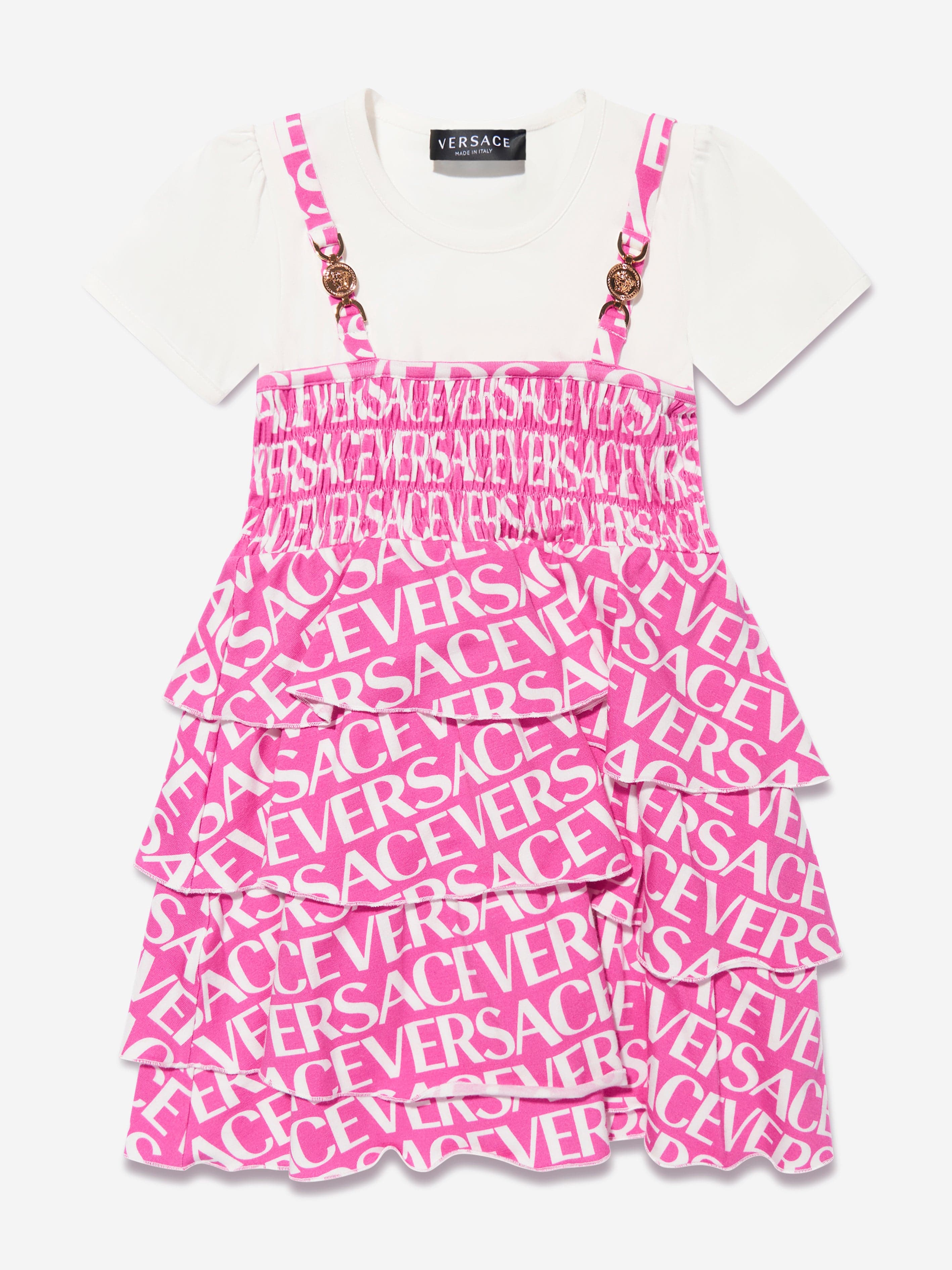 Versace Girls Layered Logo Dress in Pink