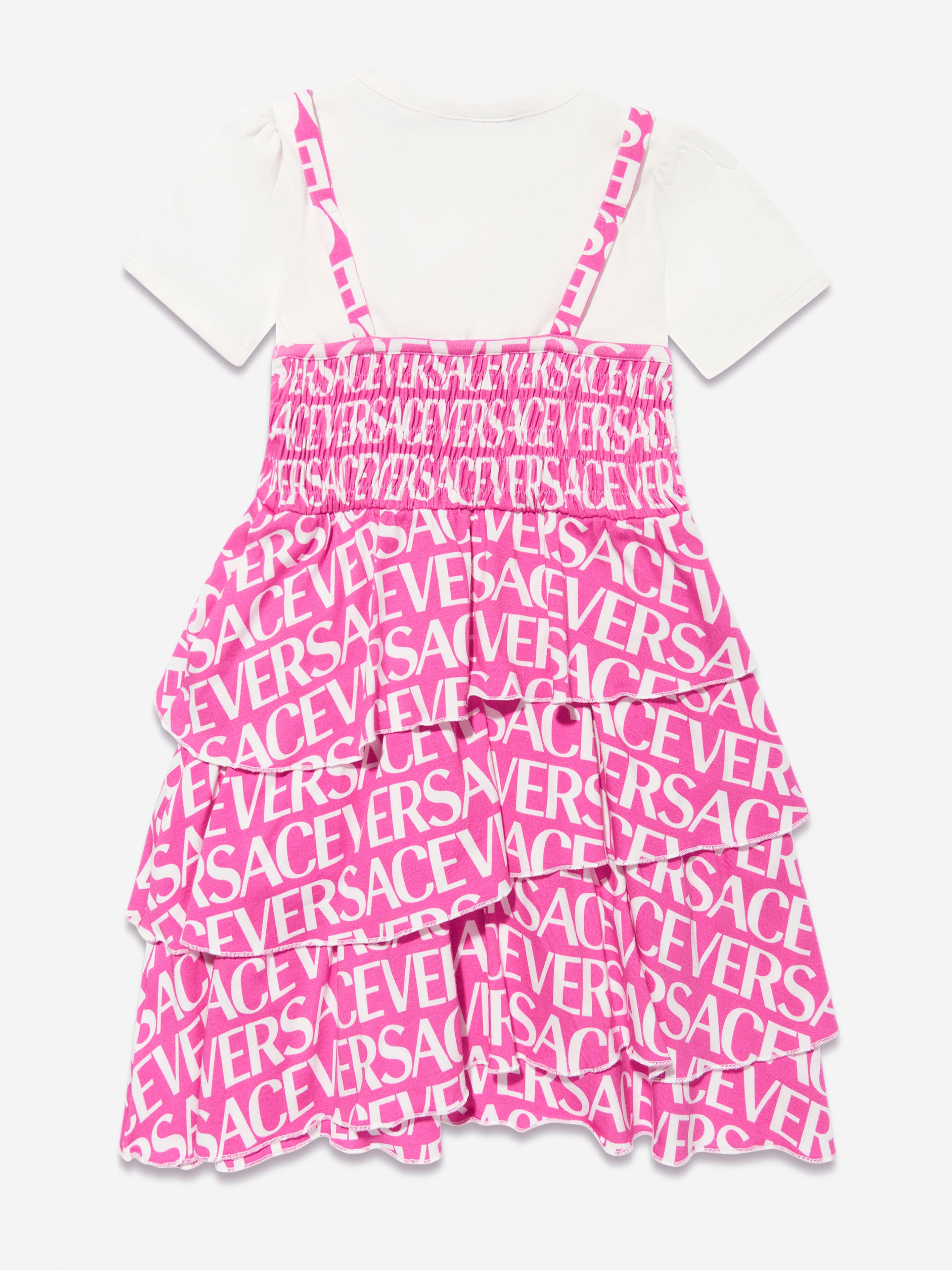 Versace Girls Layered Logo Dress in Pink