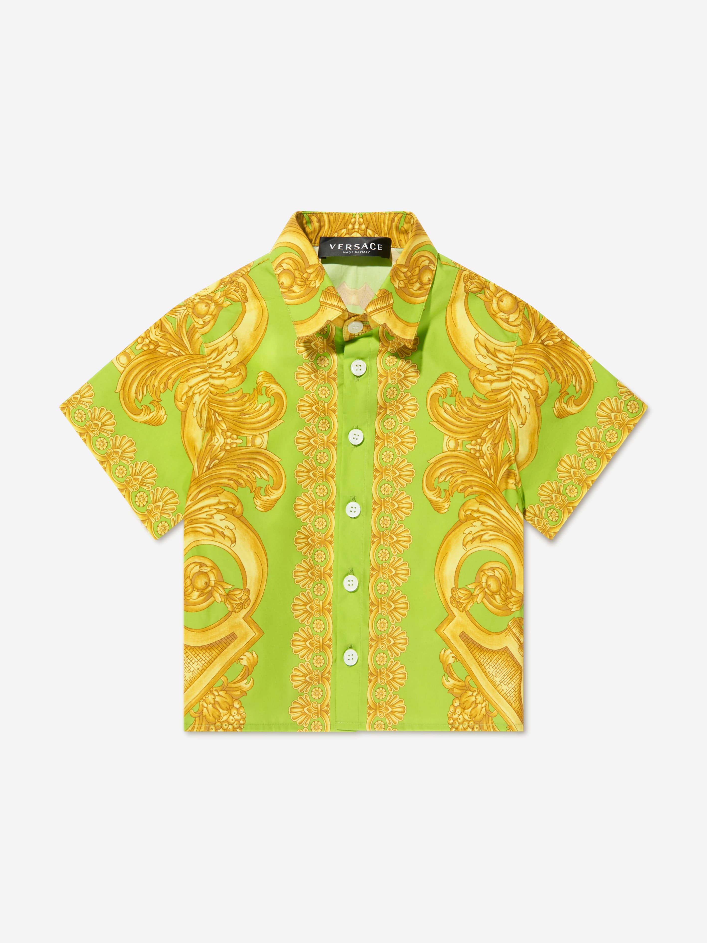 Versace Baby Boys Barroco Short Sleeve Shirt in Lime