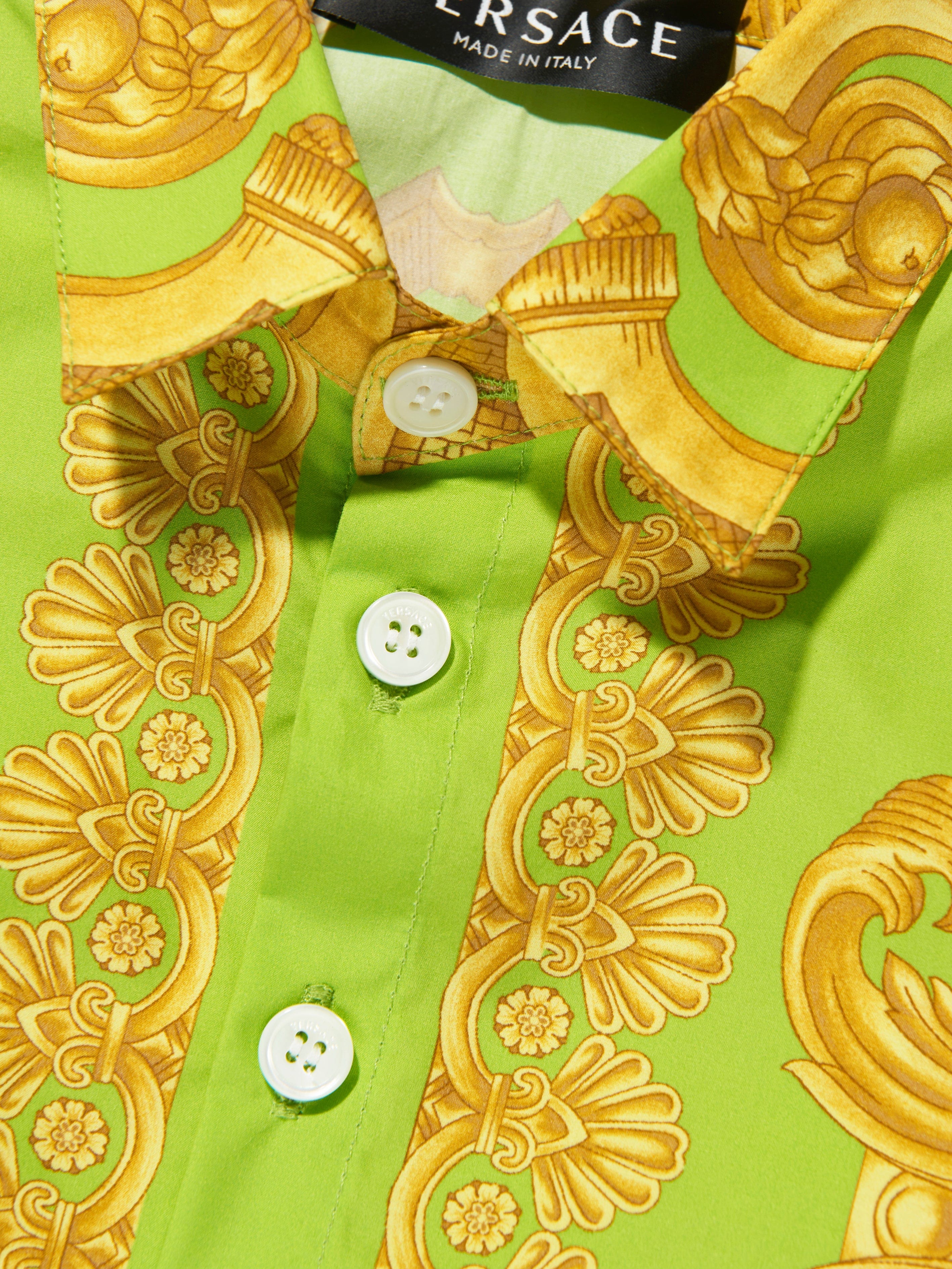 Versace Baby Boys Barroco Short Sleeve Shirt in Lime