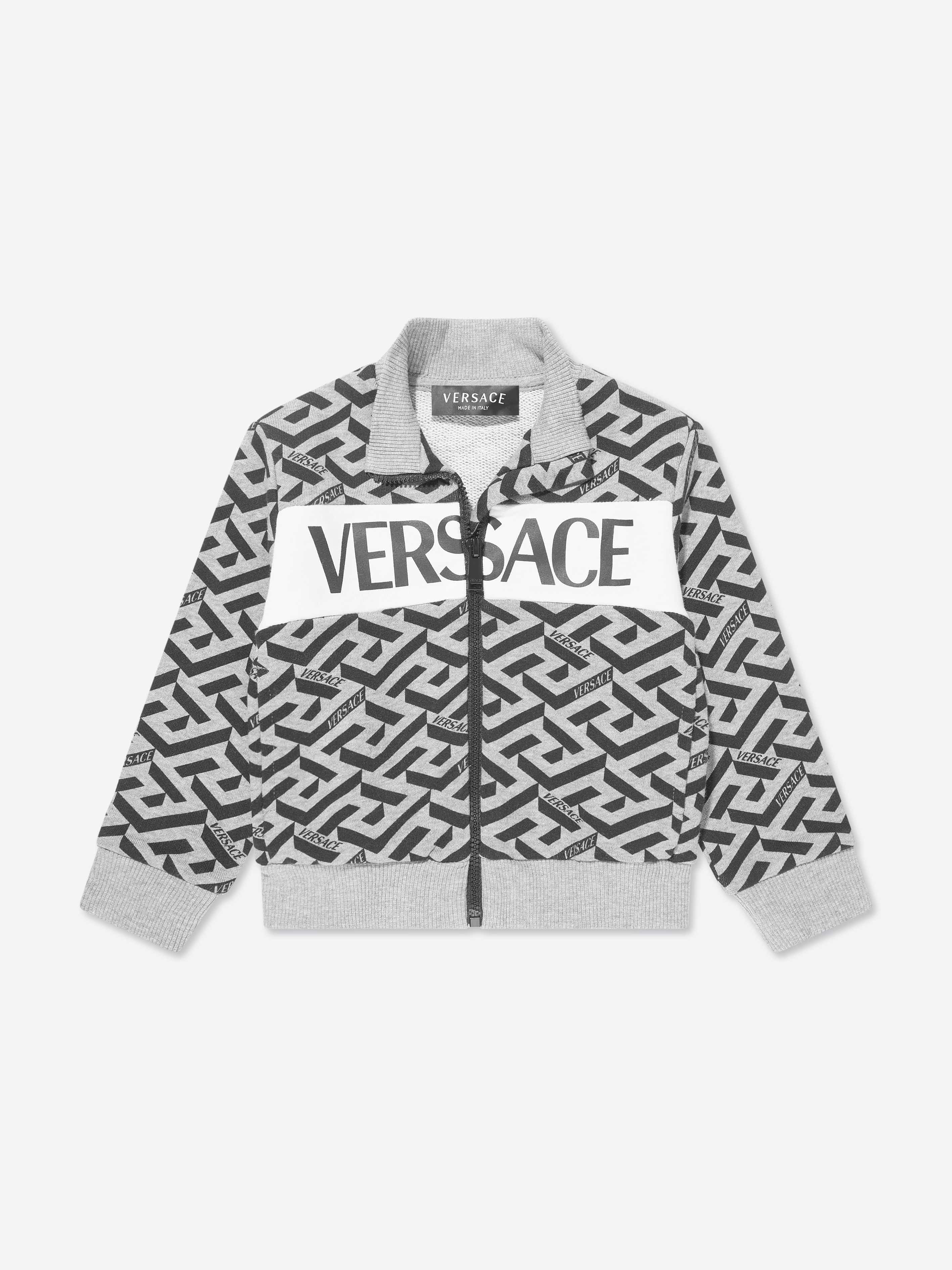 Versace Baby Boys La Greca Logo Zip Up Top in Grey