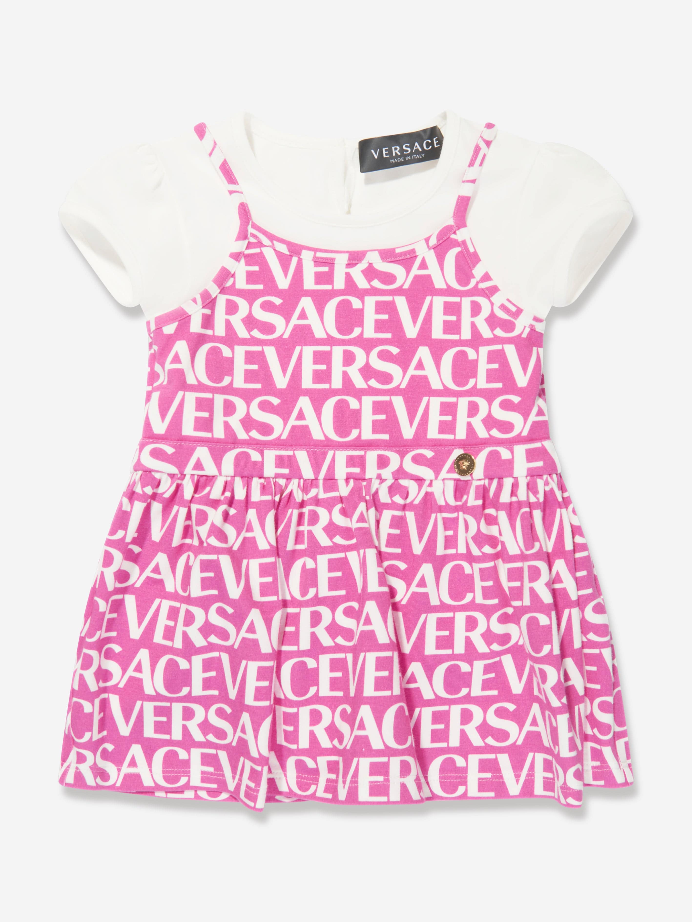 Versace Baby Girls Layered Logo Dress in Pink