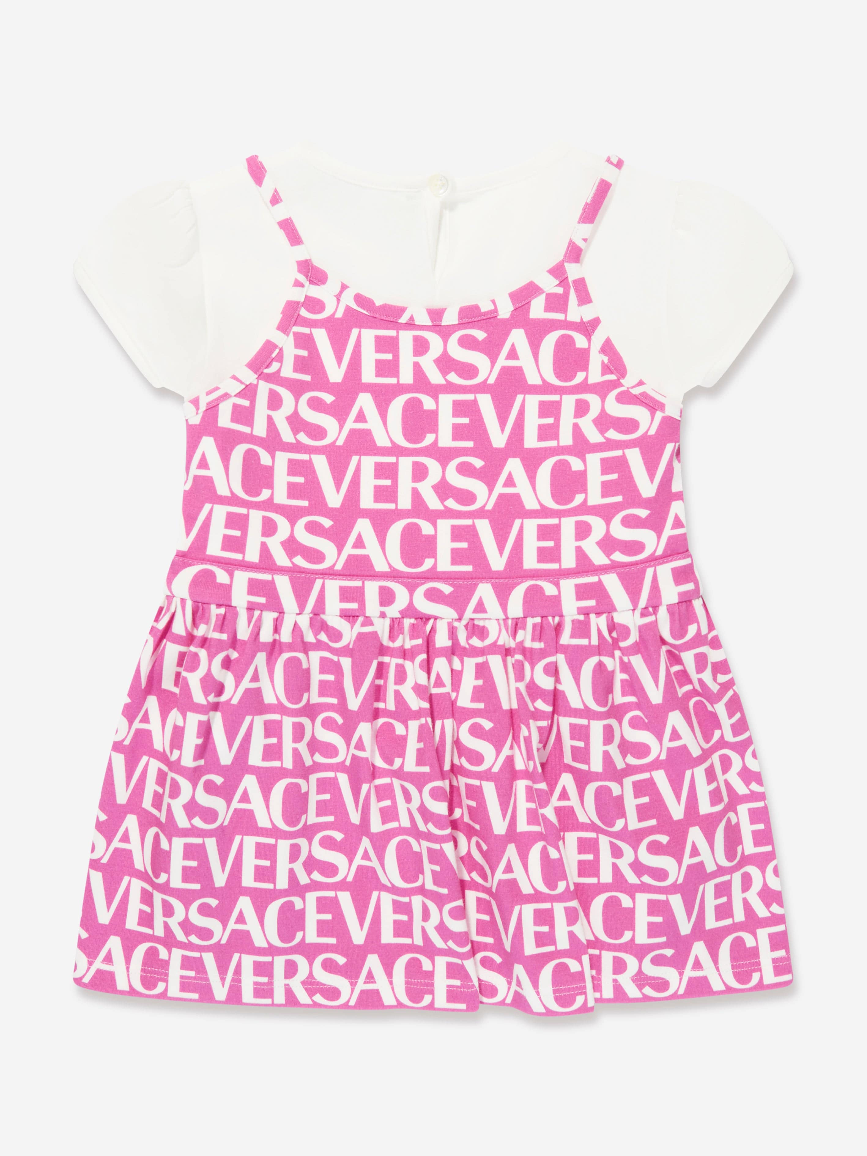 Versace Baby Girls Layered Logo Dress in Pink