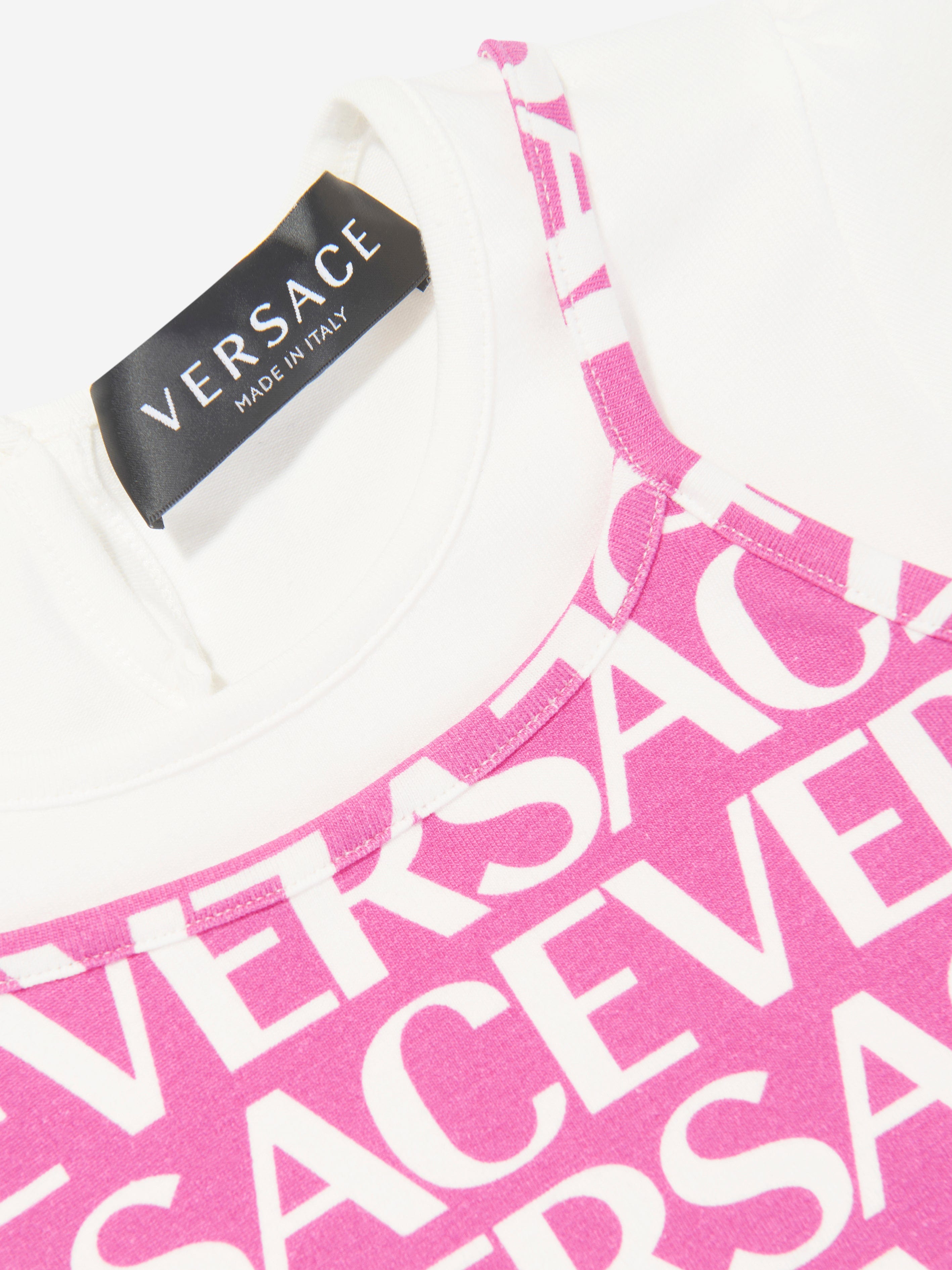 Versace Baby Girls Layered Logo Dress in Pink