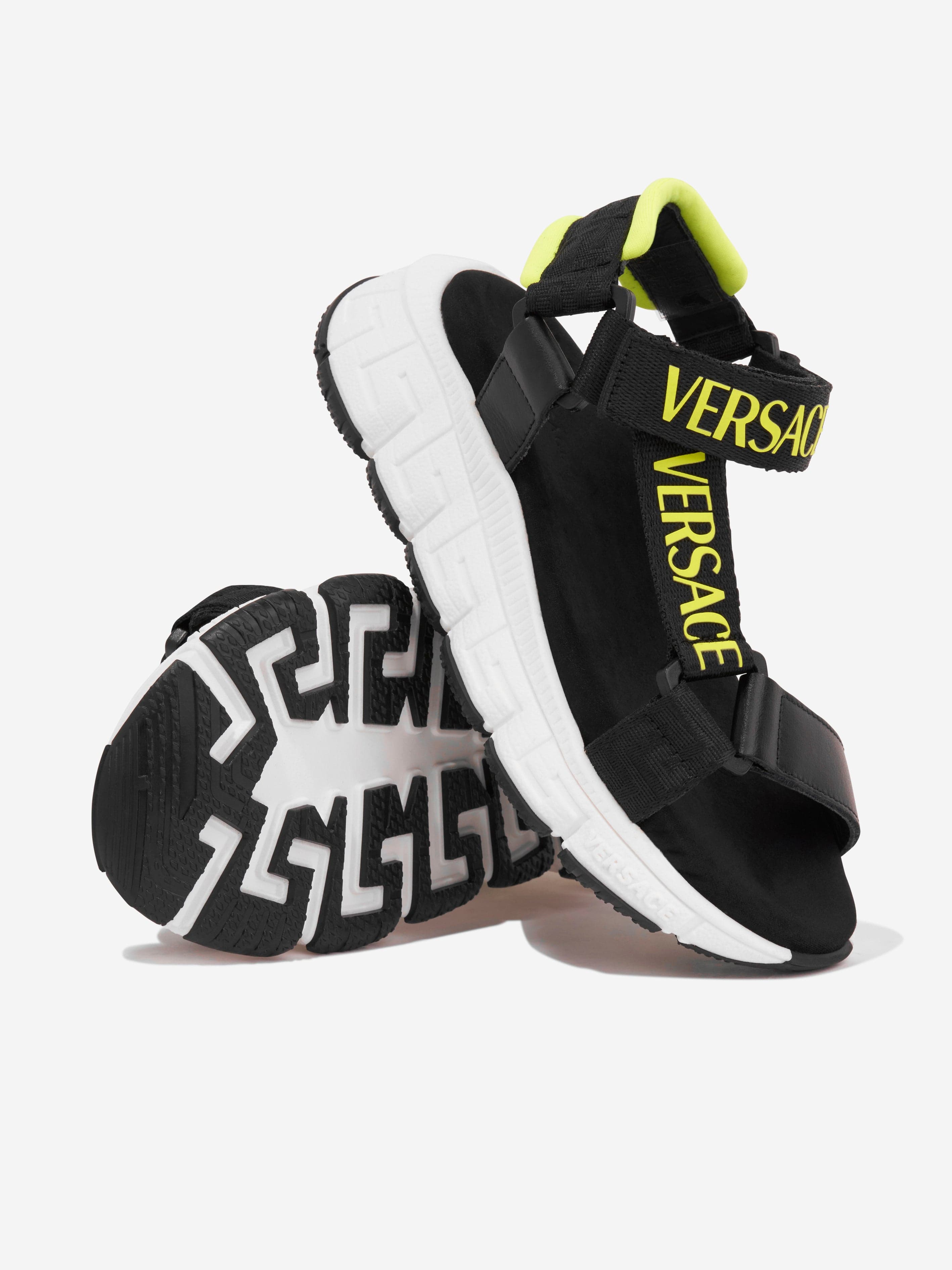 Versace Kids Logo Strap Sandals in Black