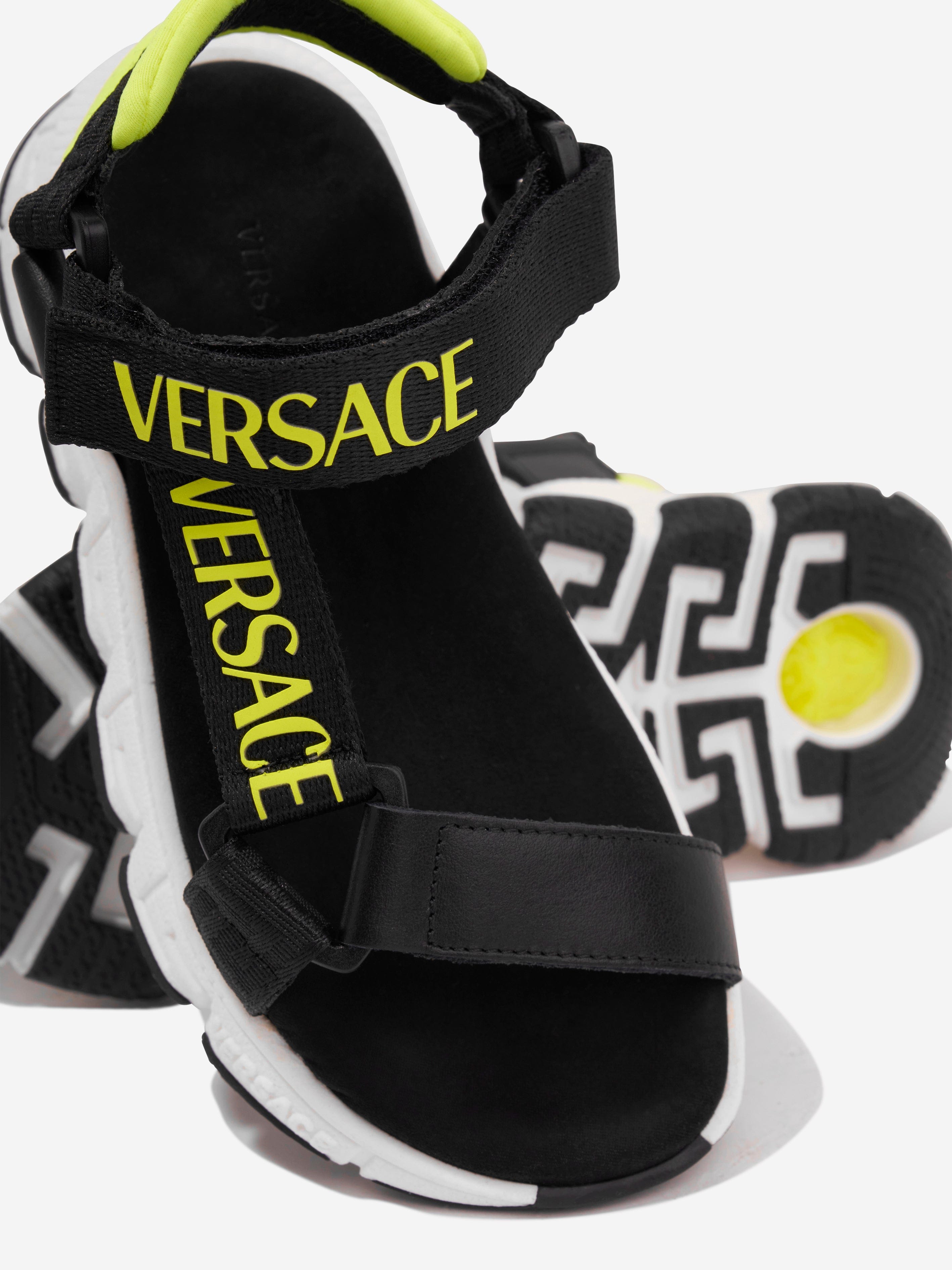 Versace Kids Logo Strap Sandals in Black