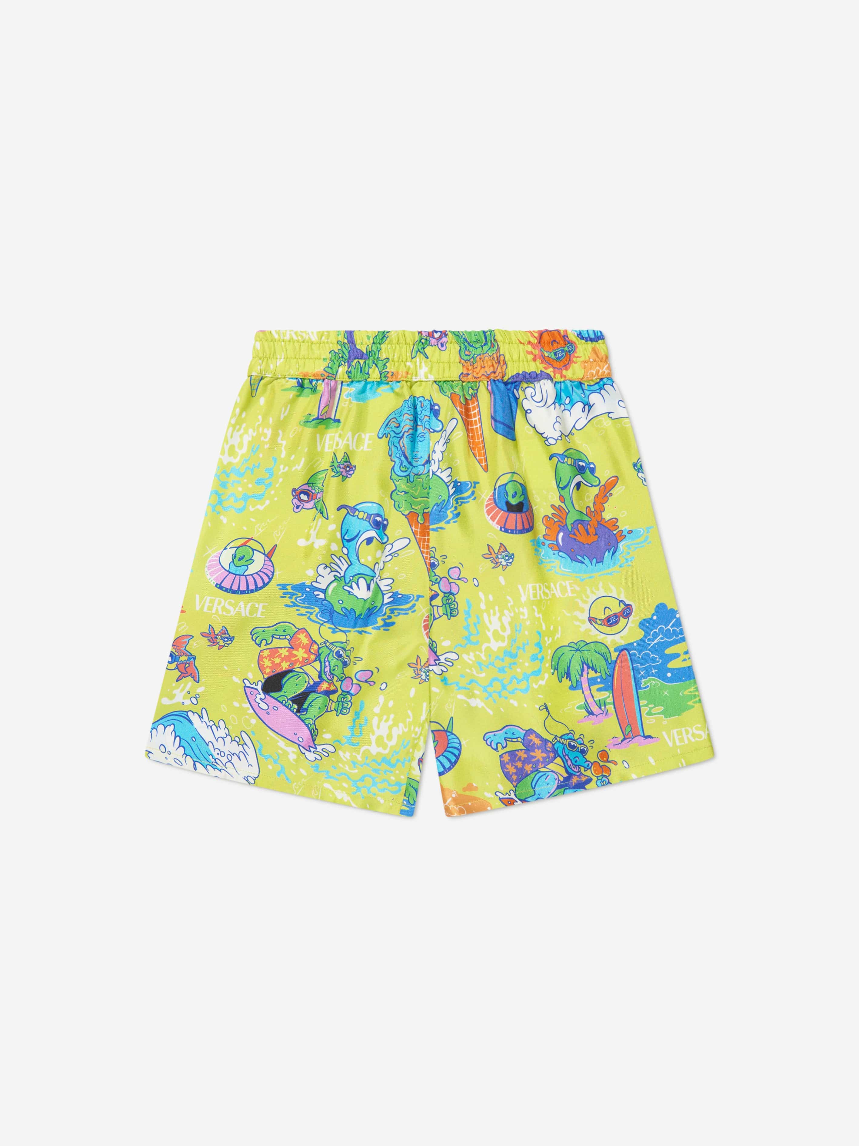 Versace Boys Silk Bermuda Shorts in Yellow