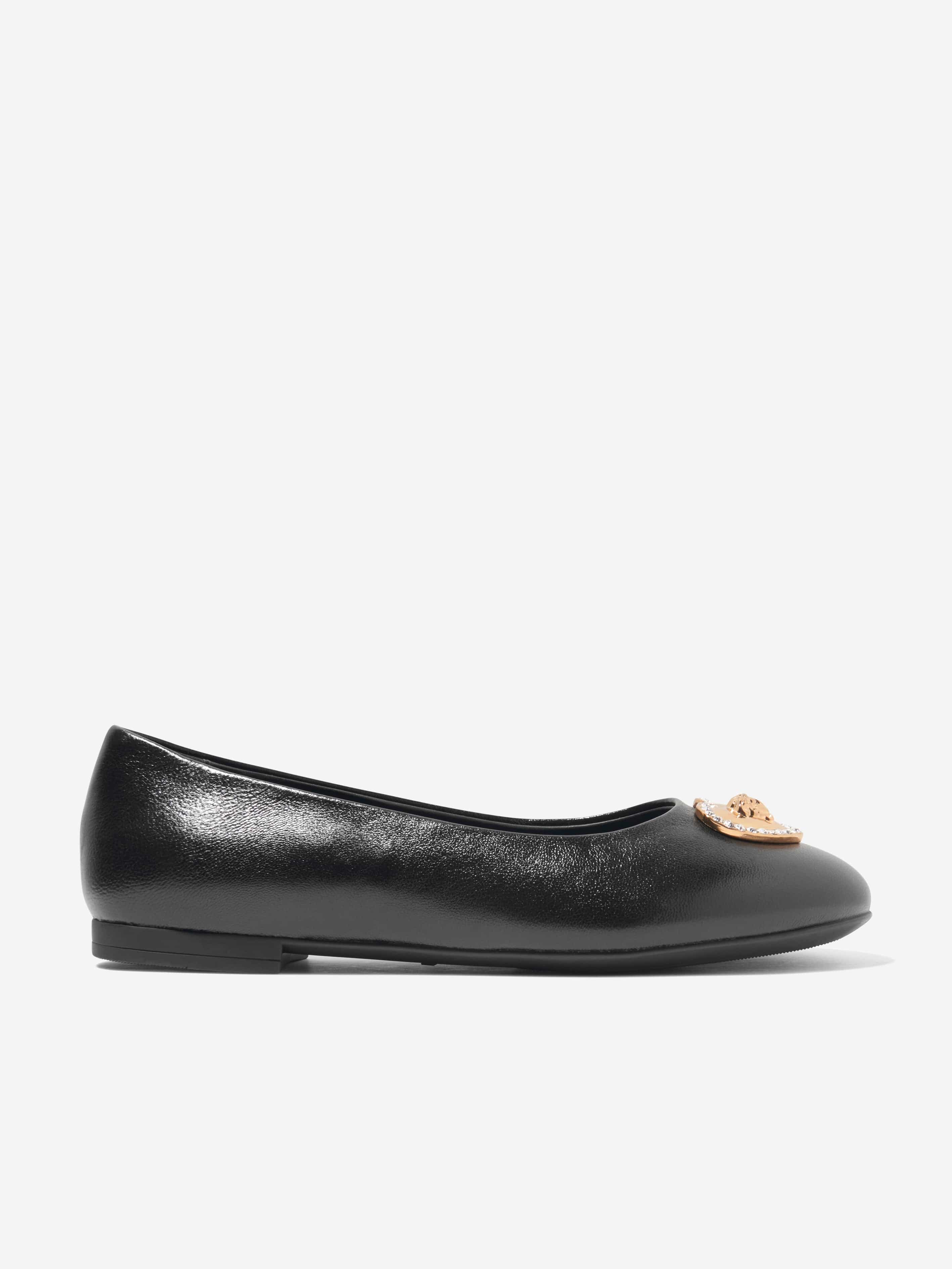 Versace Girls Leather Ballerina Pumps in Black