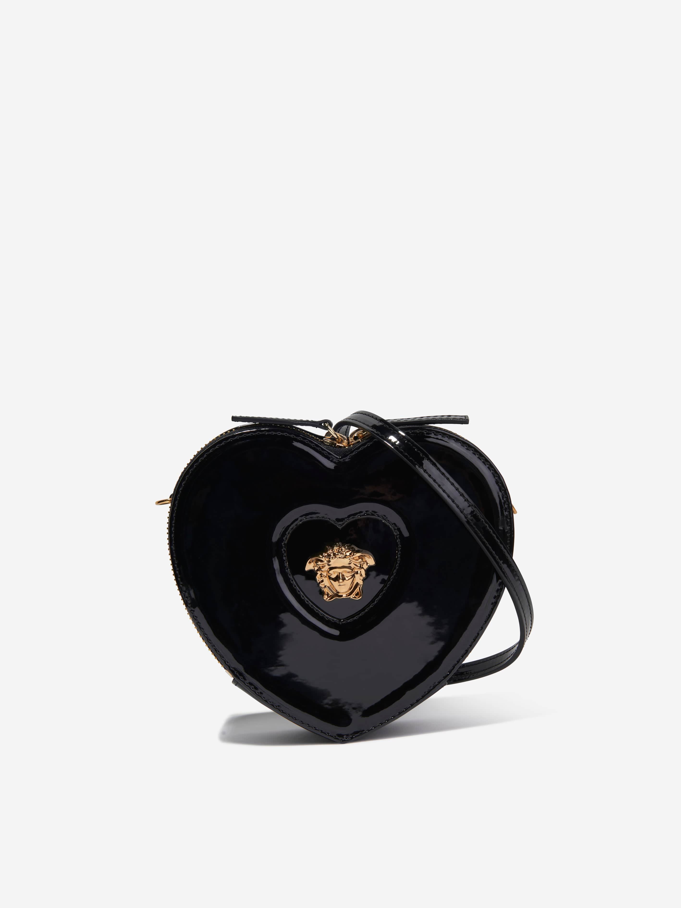 Versace Girls Leather Heart Shoulder Bag in Black