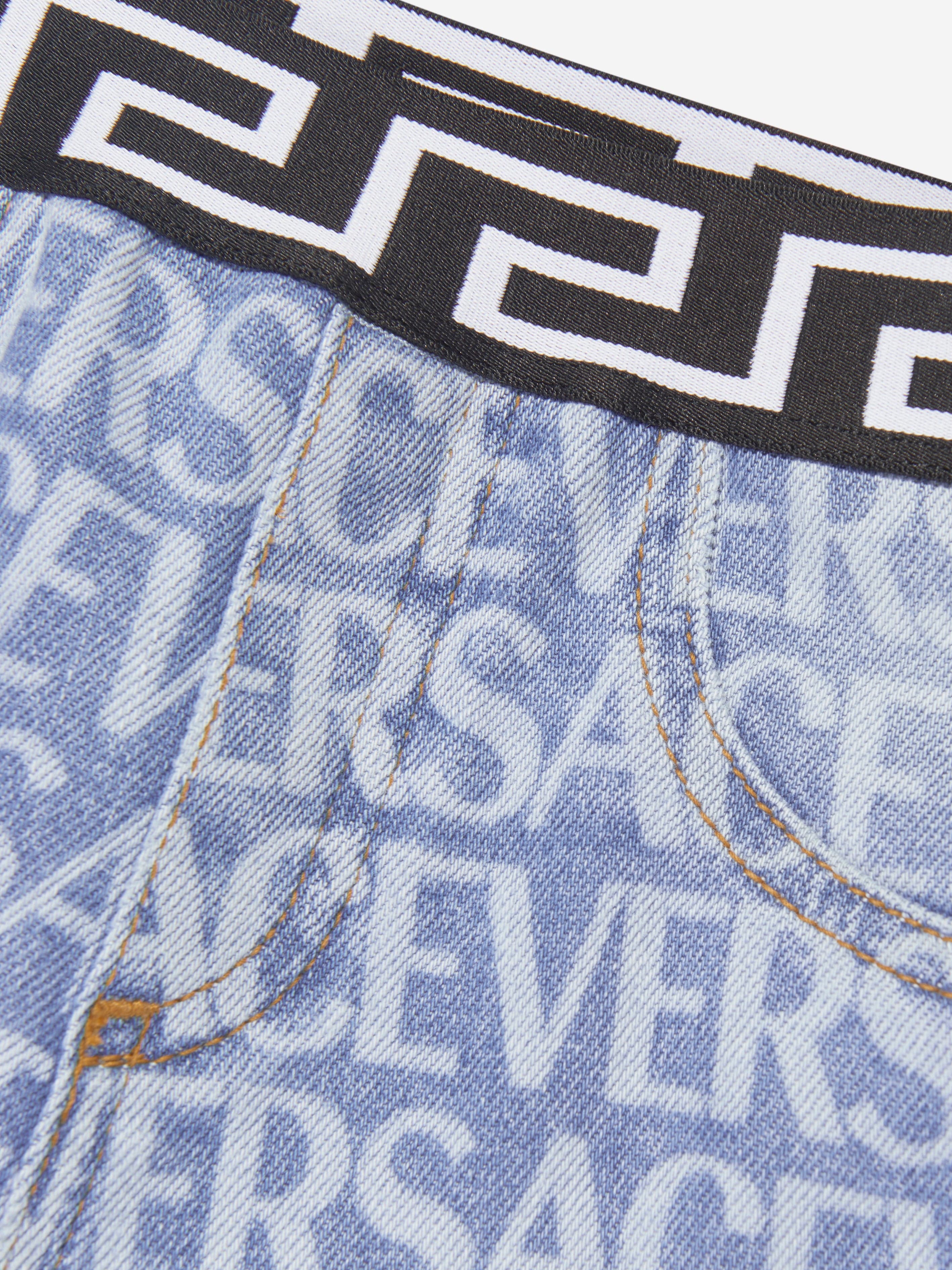 Versace Baby Logo Print Pull On Jeans in Blue