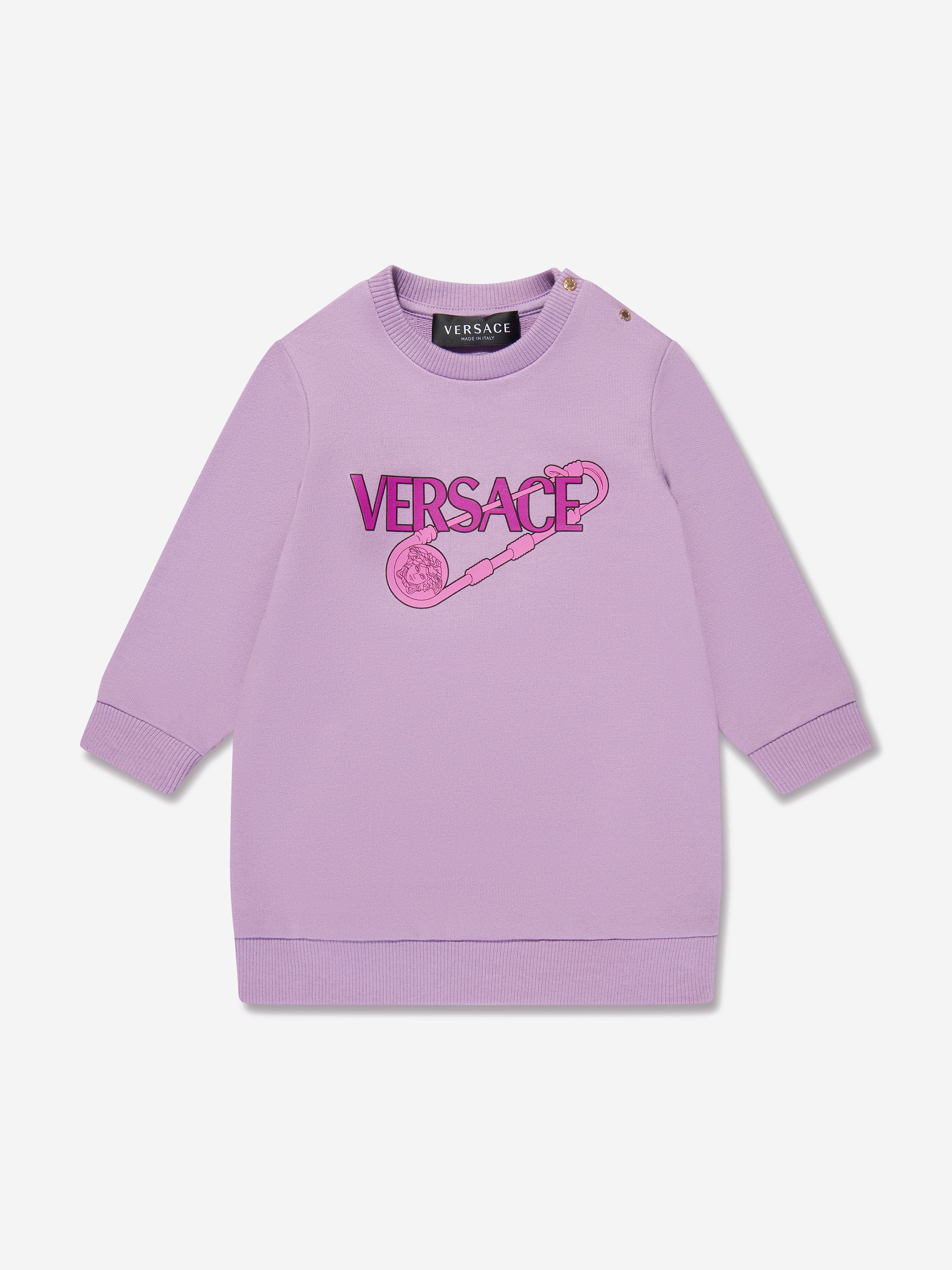 Versace Baby Girls Safety Pin Sweater Dress in Lilac