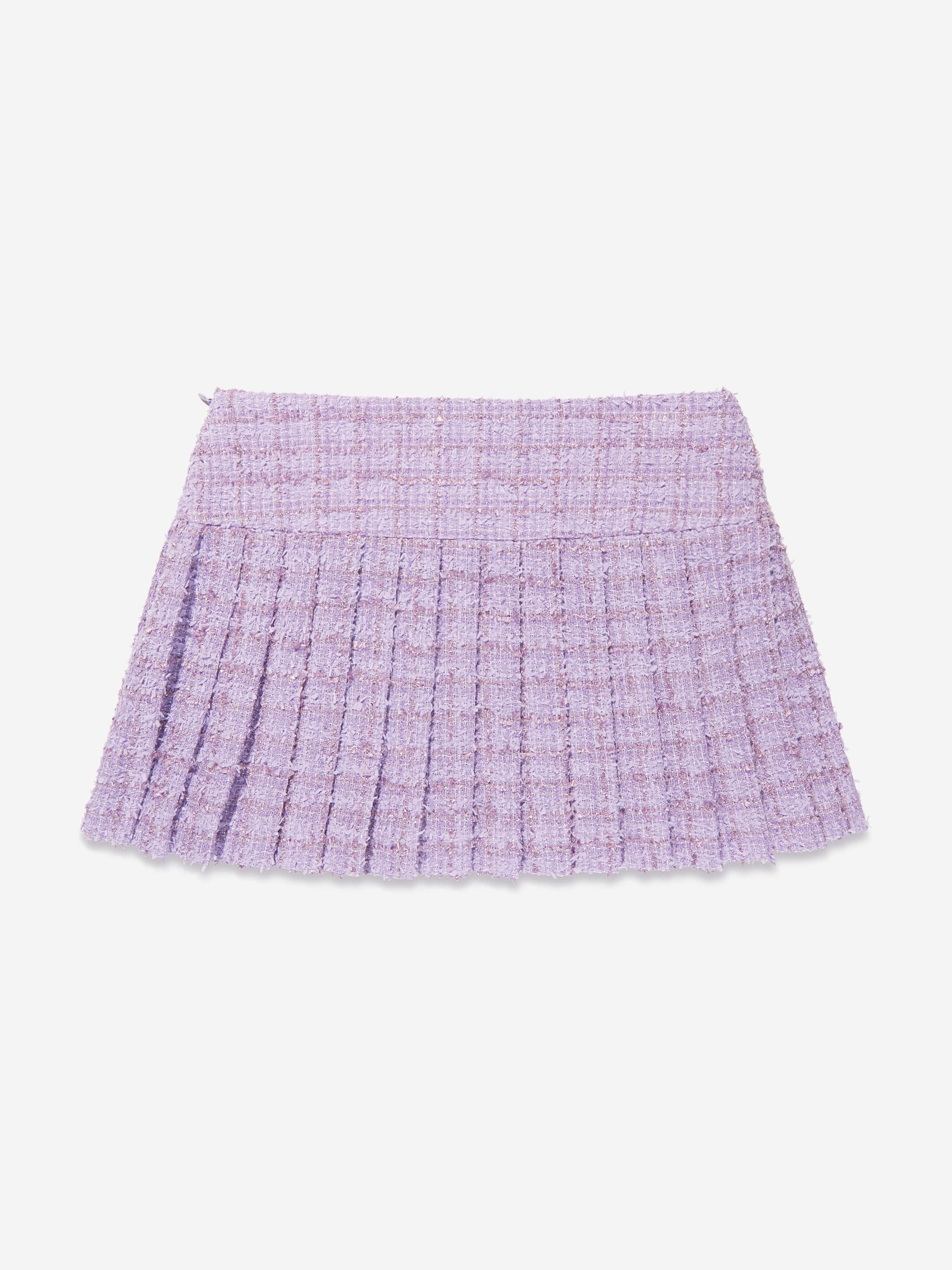 Versace Girls Pleated Tweed Skirt in Lilac