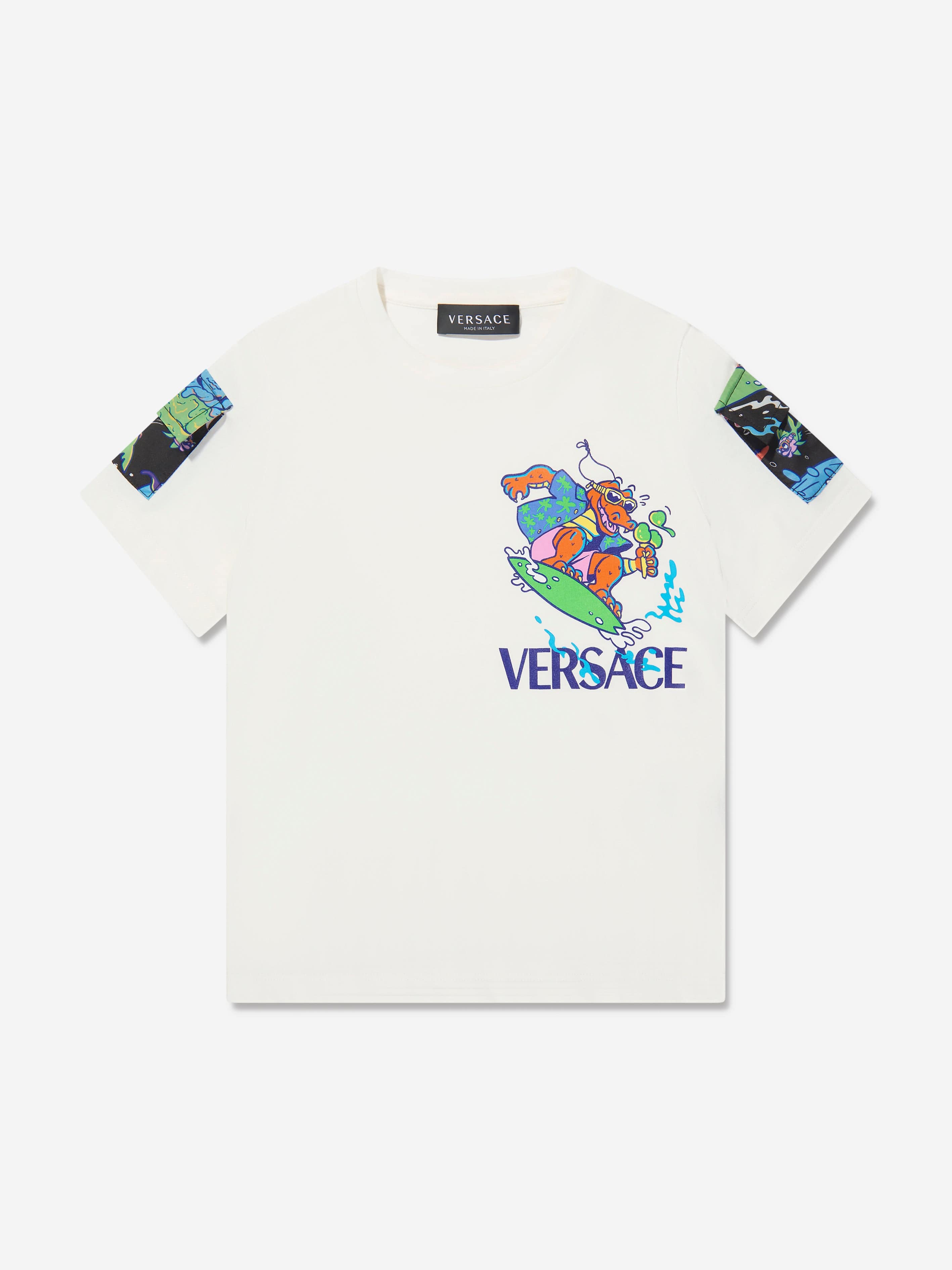 Versace Boys Crocodile Pocket Sleeve T-Shirt in White