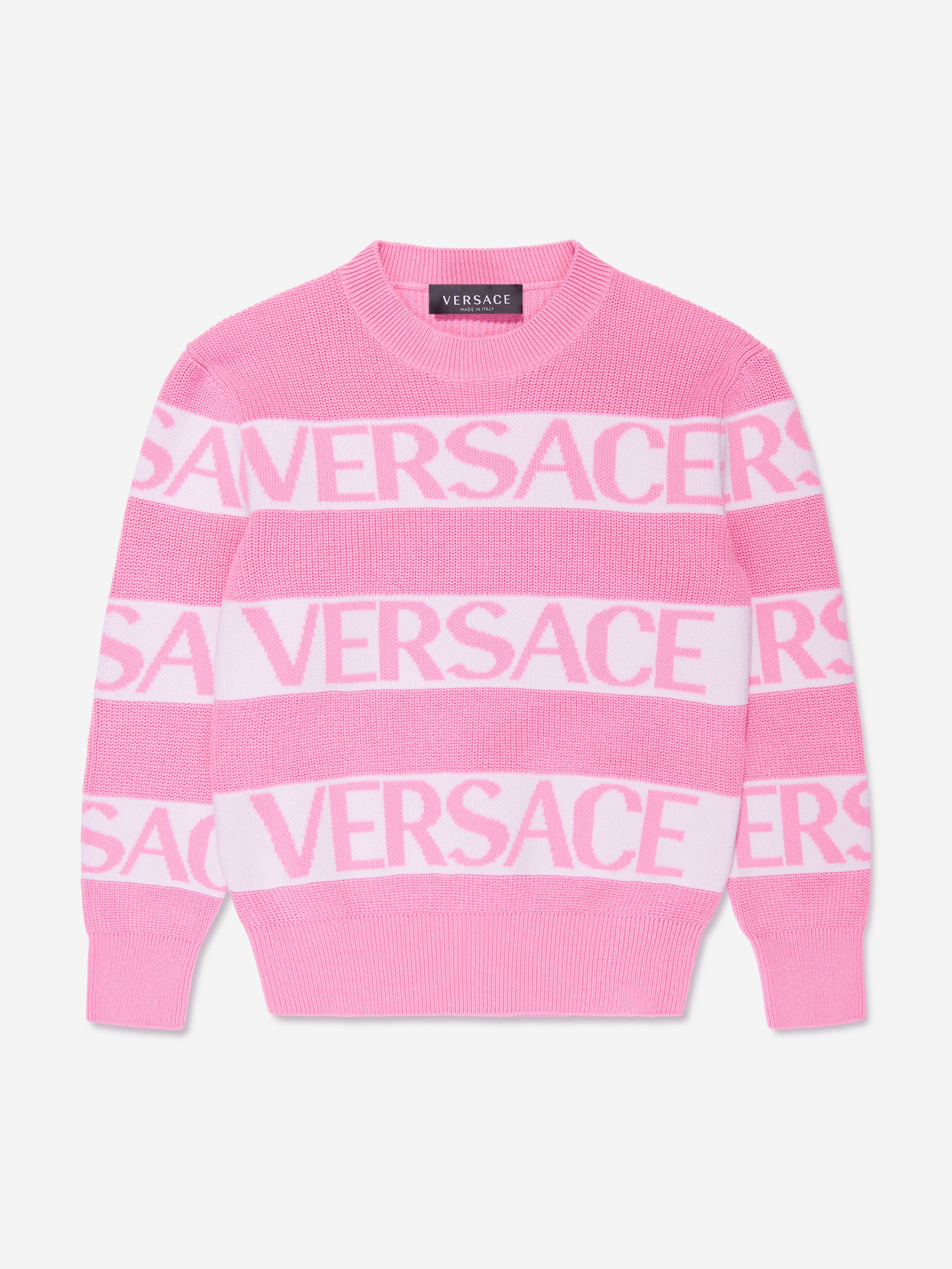 Versace Girls Striped Logo Jumper in Pink