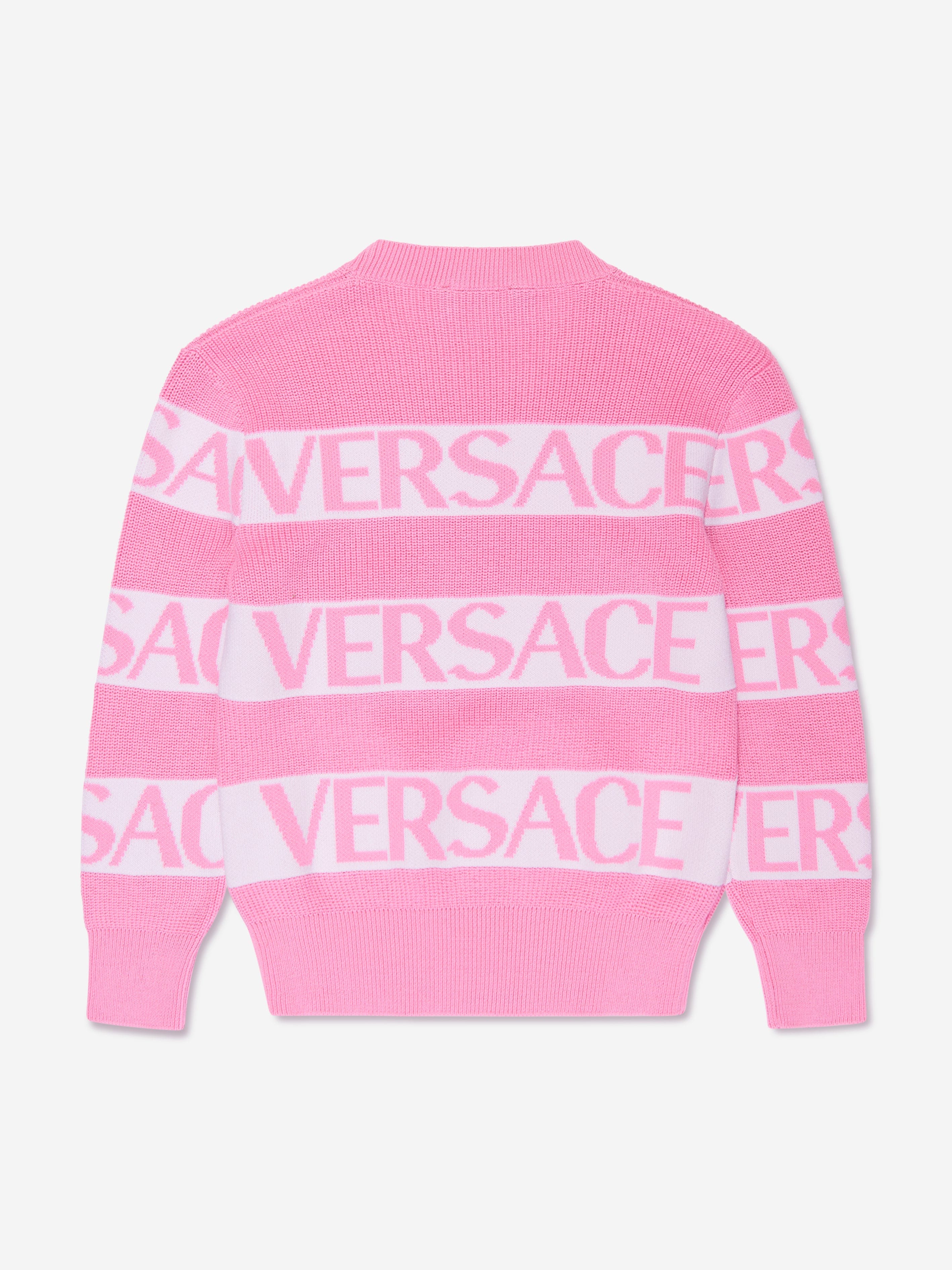 Versace Girls Striped Logo Jumper in Pink