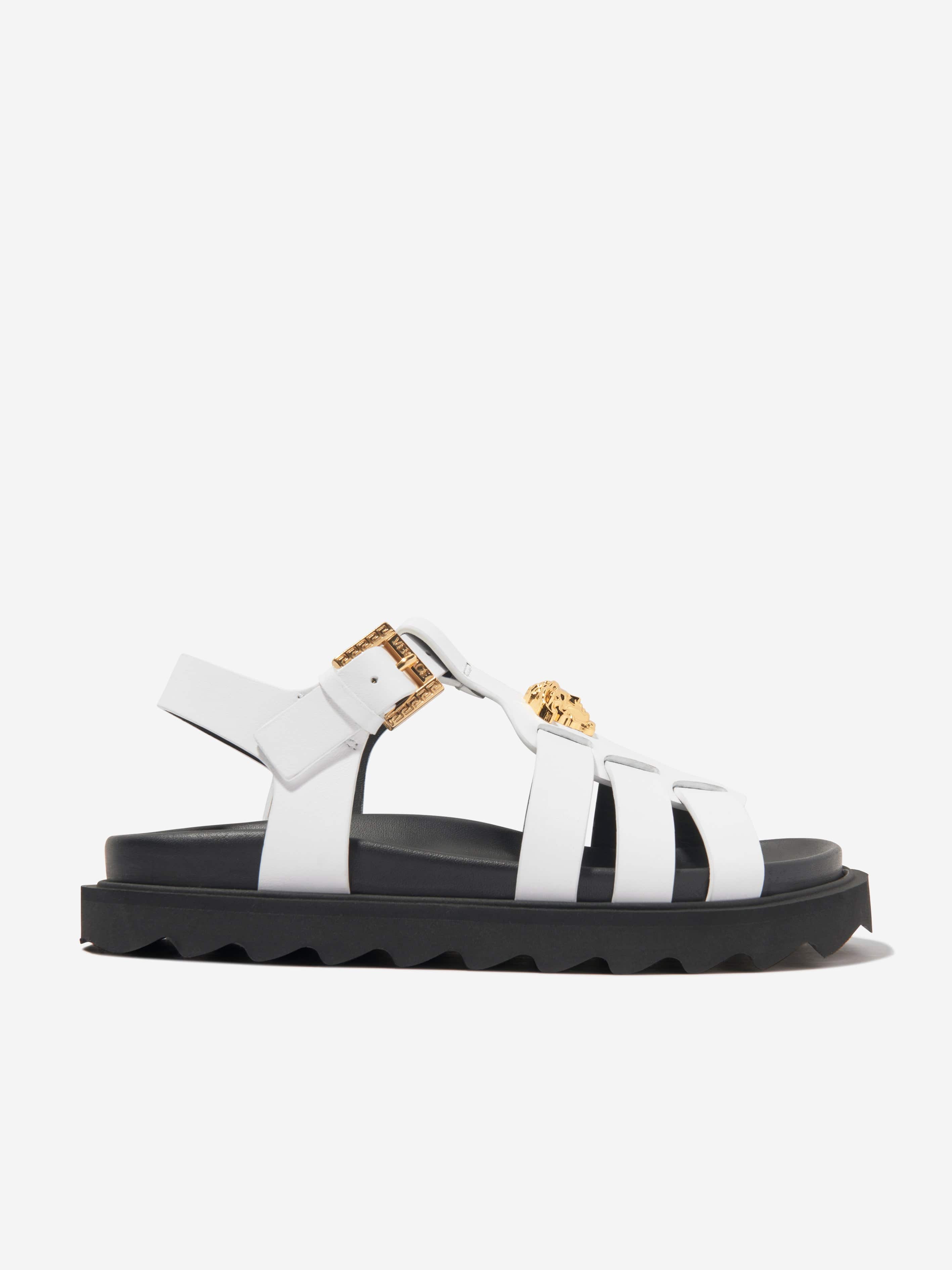 Versace Girls Leather Medusa Sandals in White