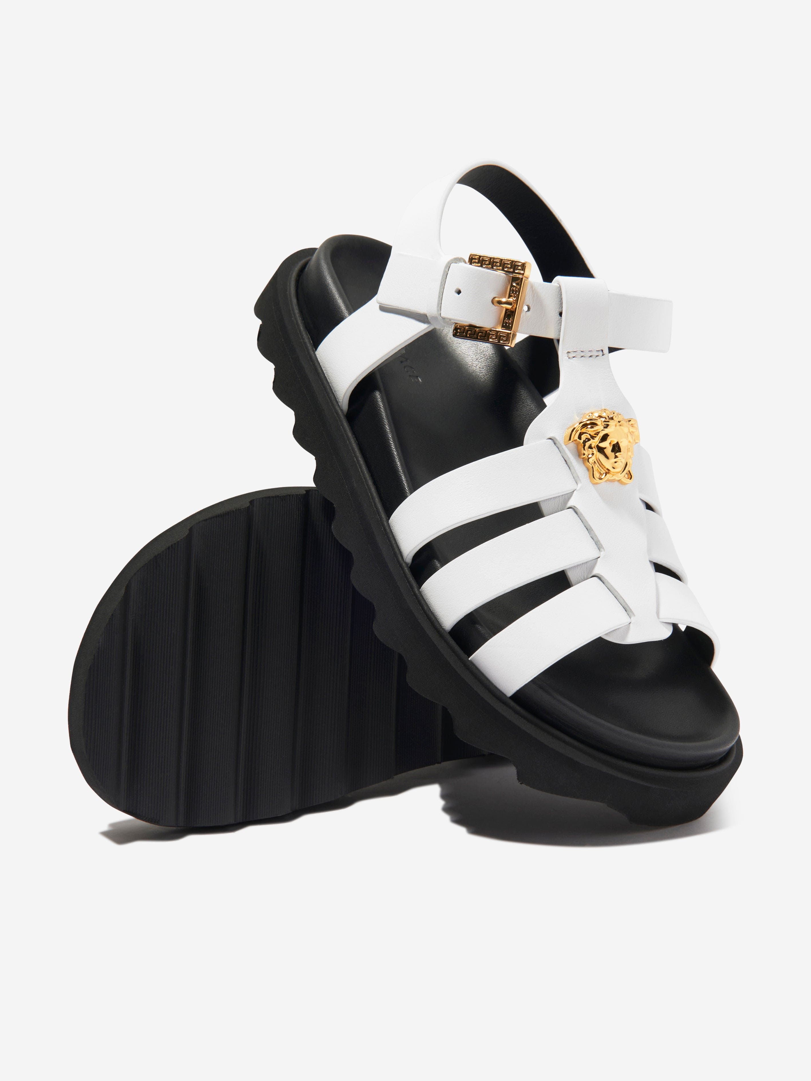 Versace Girls Leather Medusa Sandals in White