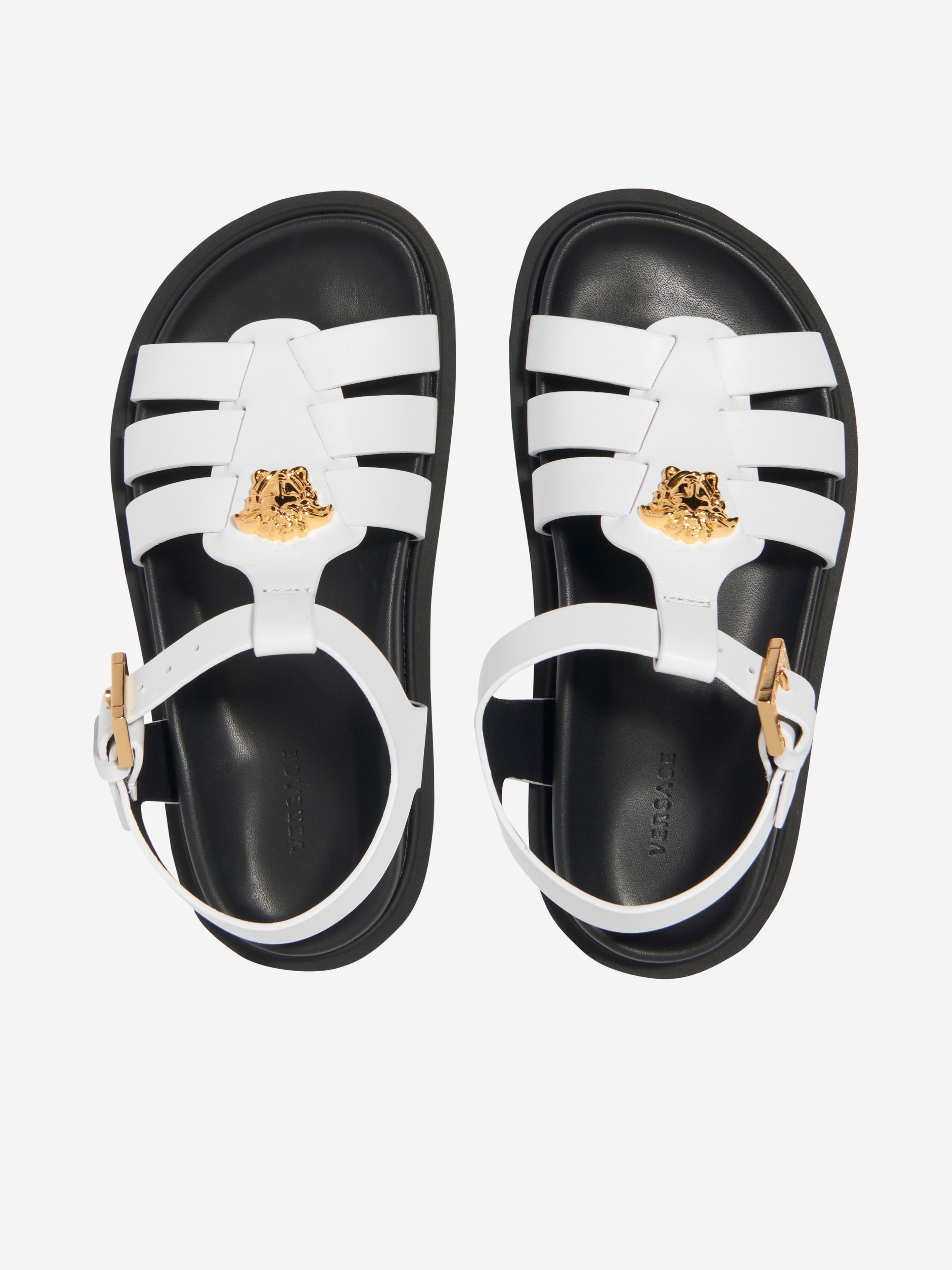 Versace Girls Leather Medusa Sandals in White