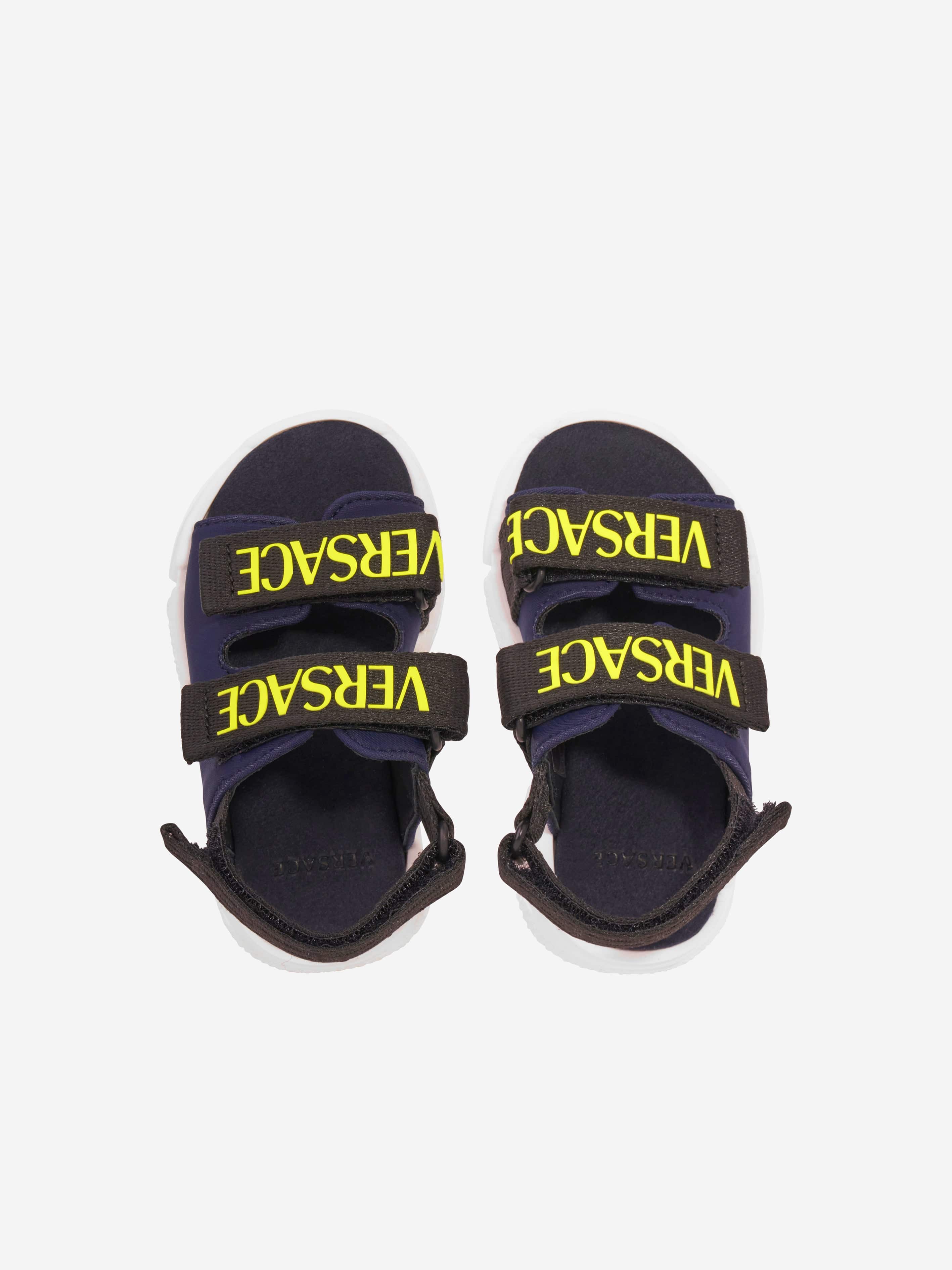 Versace Boys Logo Strap Sandals in Blue