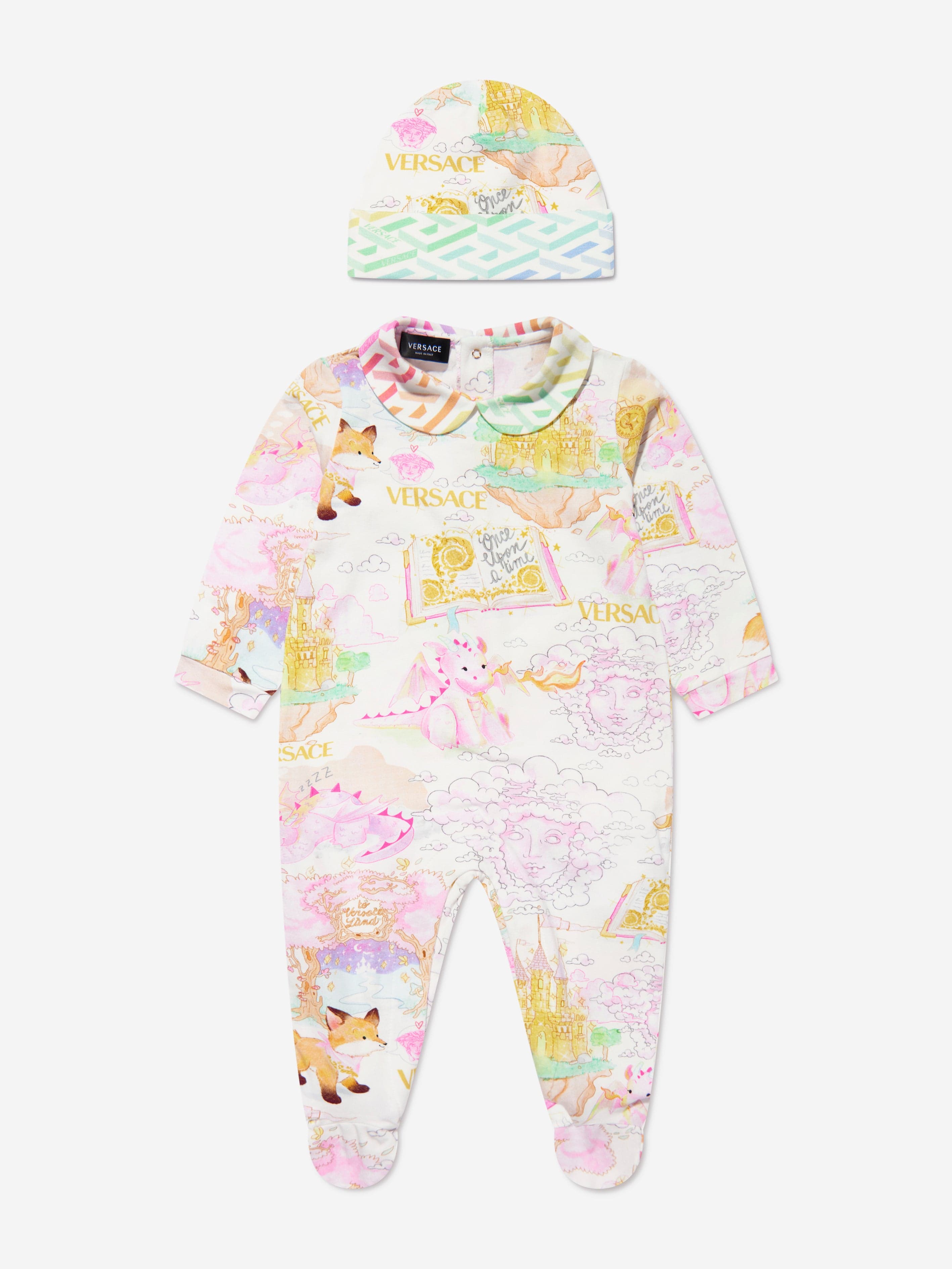 Versace Baby Girls Babygrow And Hat Gift Set in Multicolour