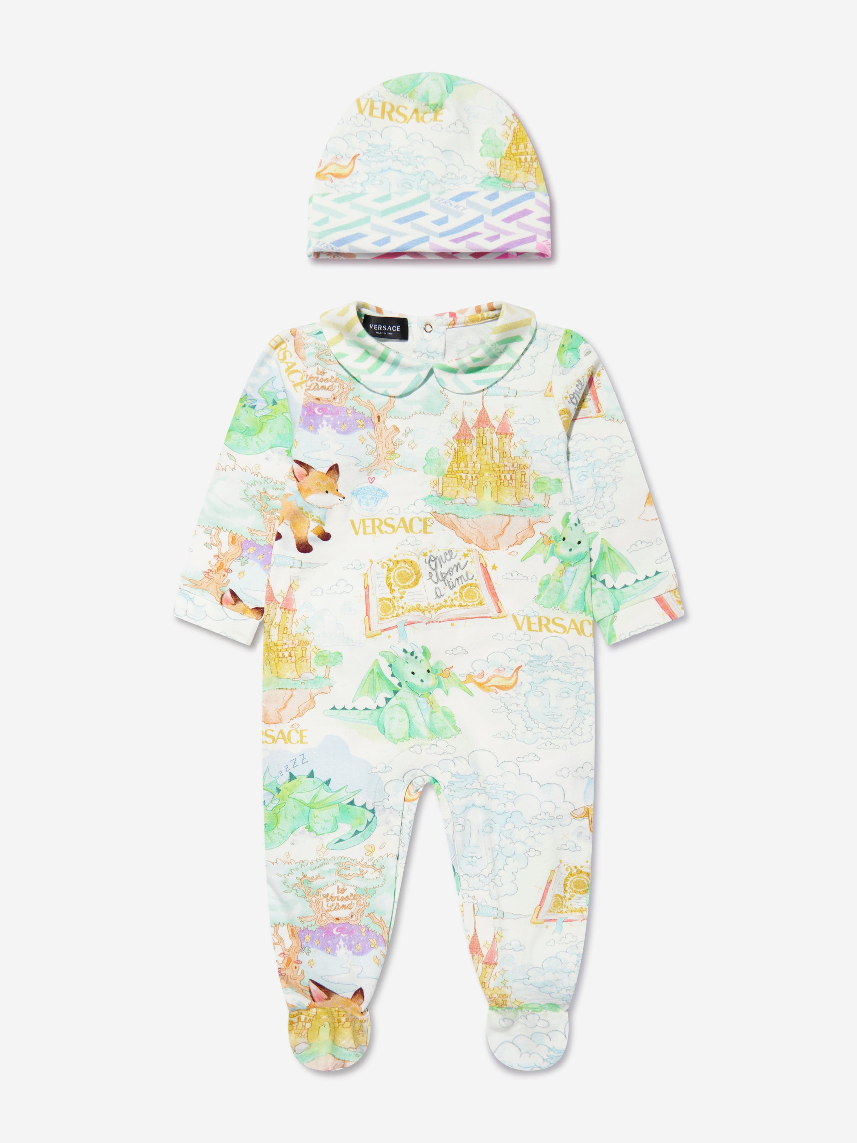 Versace Baby Boys Babygrow And Hat Gift Set in Multicolour