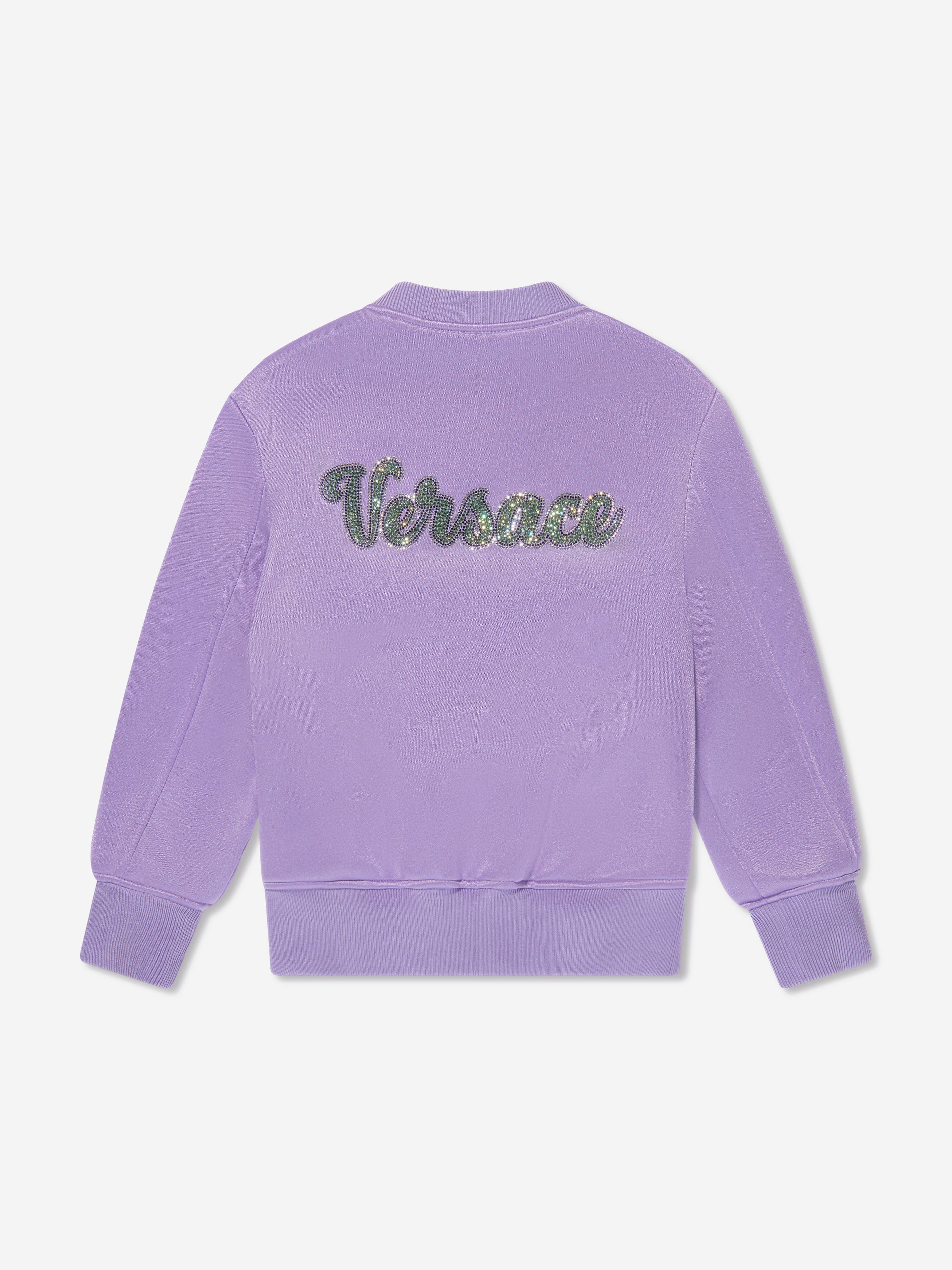 Versace Girls Crystal Studded Bomber Jacket in Lilac