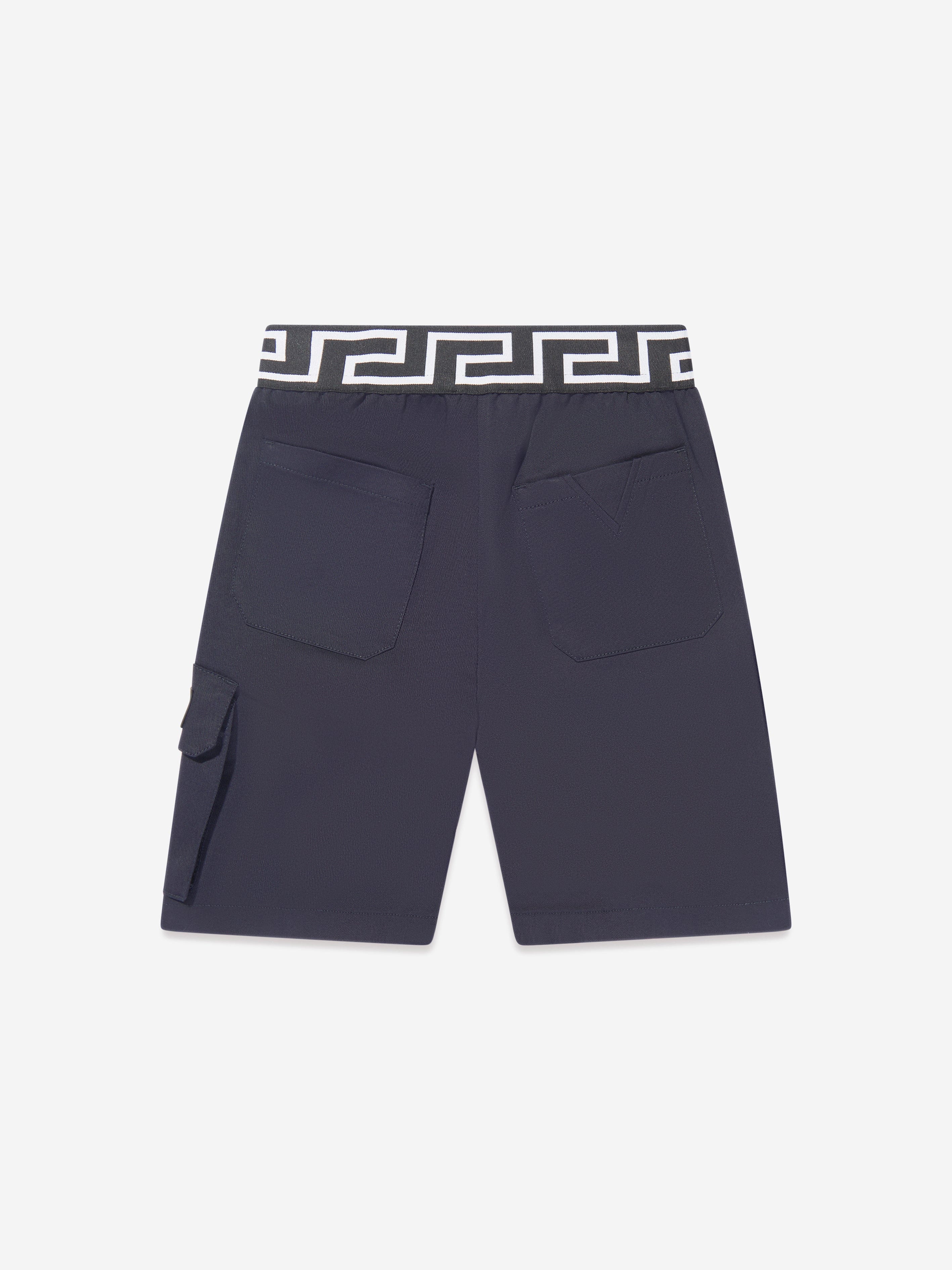 Versace Boys La Greca Pocket Shorts in Navy