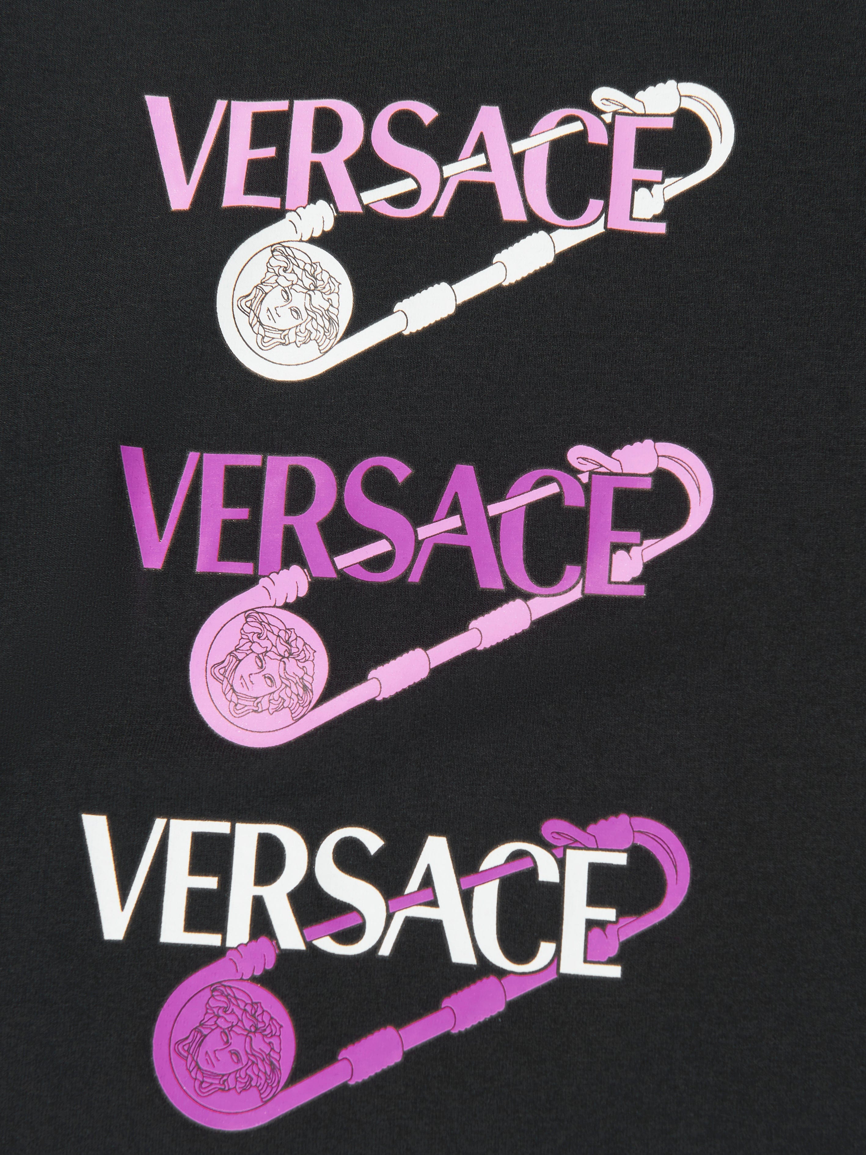 Versace Girls Safety Pin Logo T-Shirt in Black