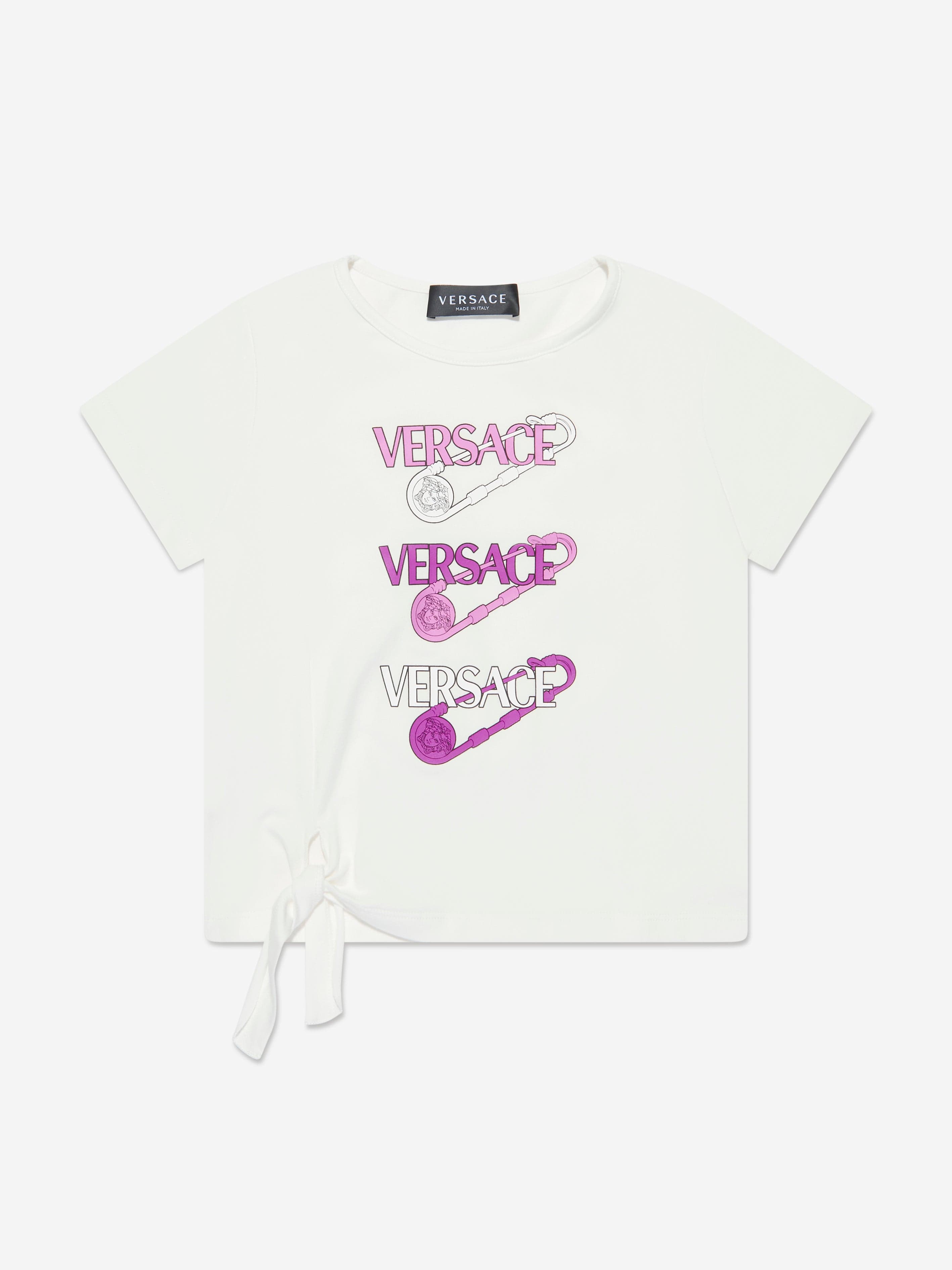 Versace Girls Safety Pin Logo T-Shirt in White