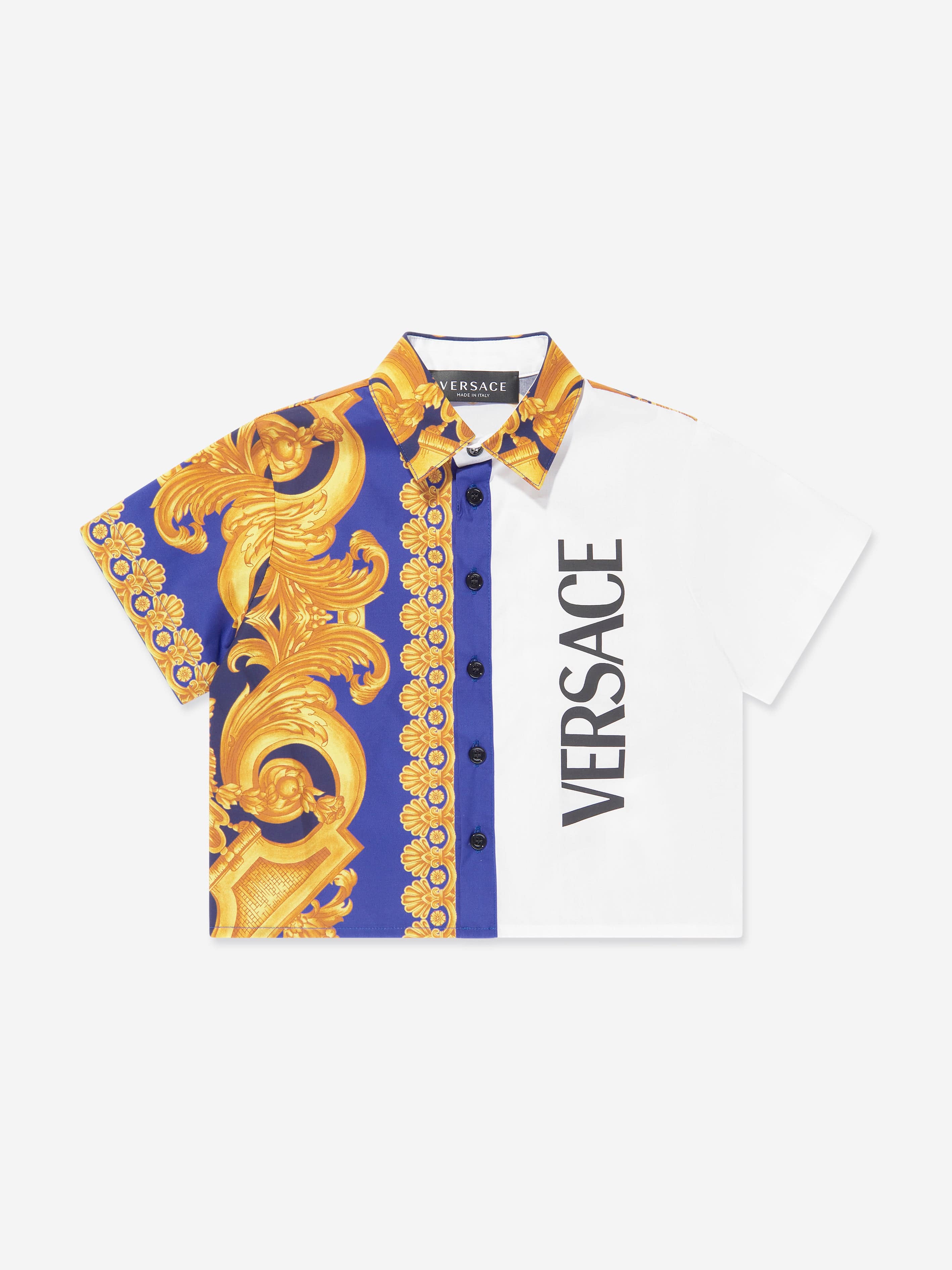 Versace Baby Boys Barocco Short Sleeve Shirt in Blue