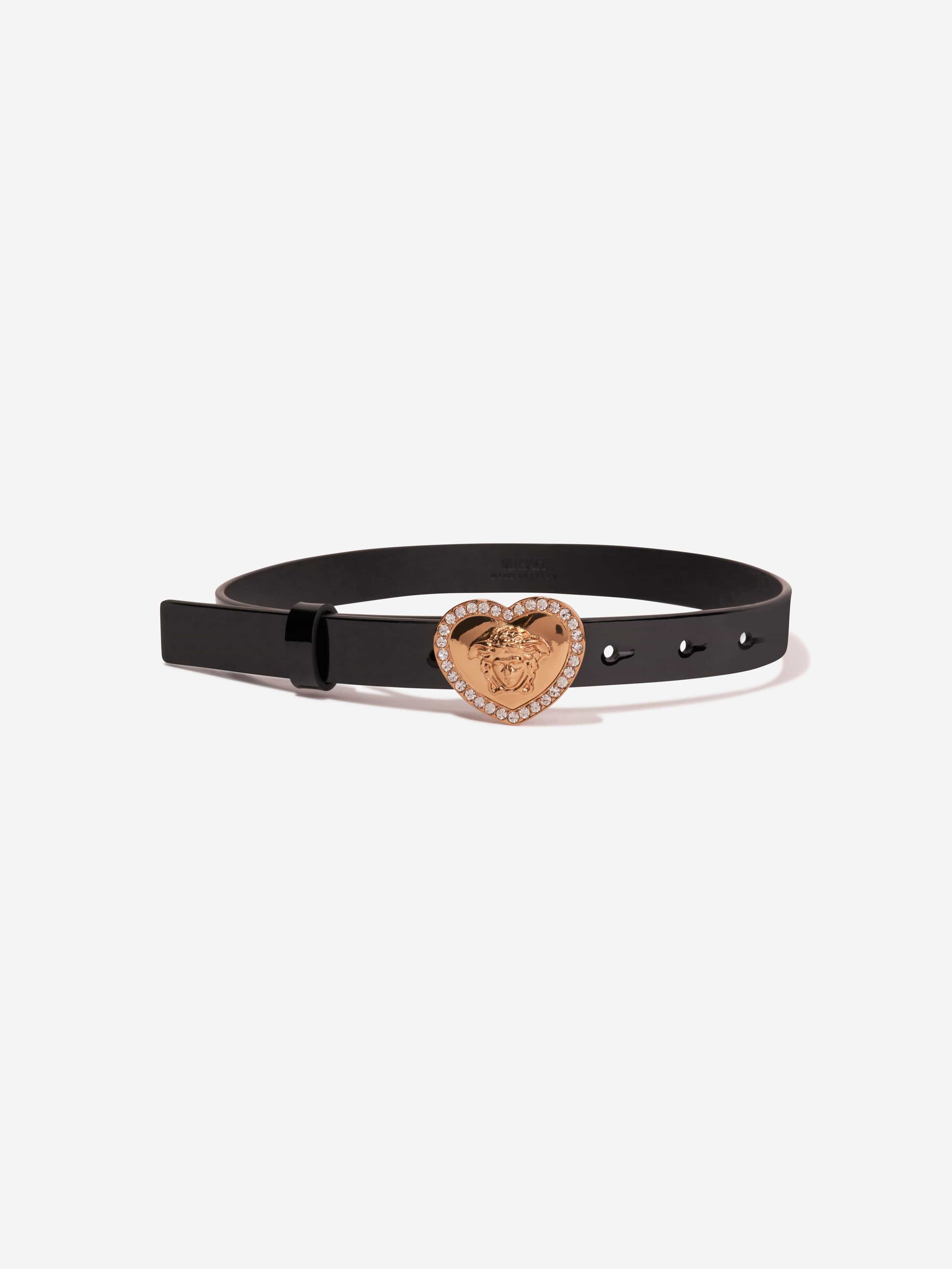 Versace Girls Leather Heart Logo Belt in Black