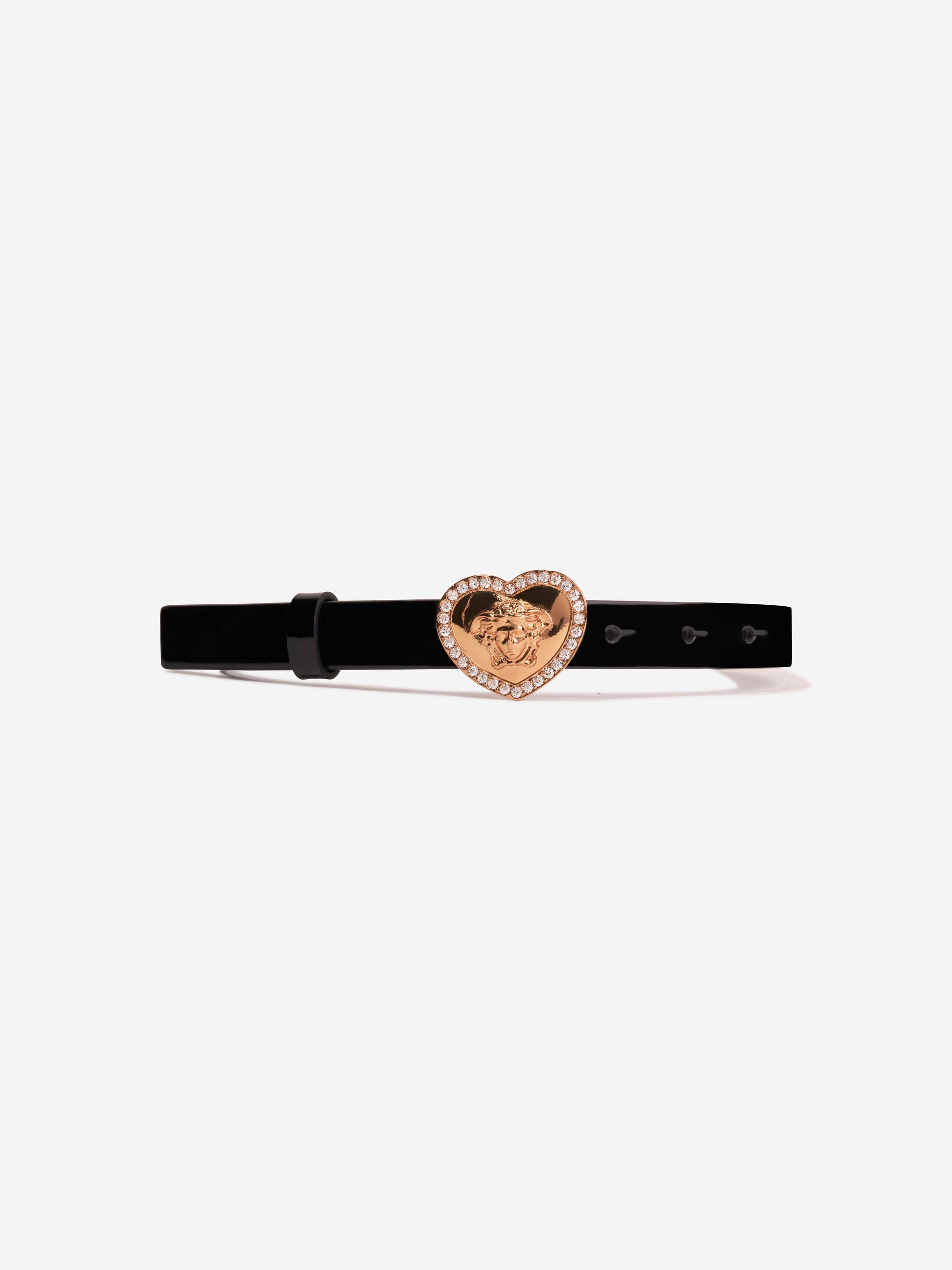 Versace Girls Leather Heart Logo Belt in Black